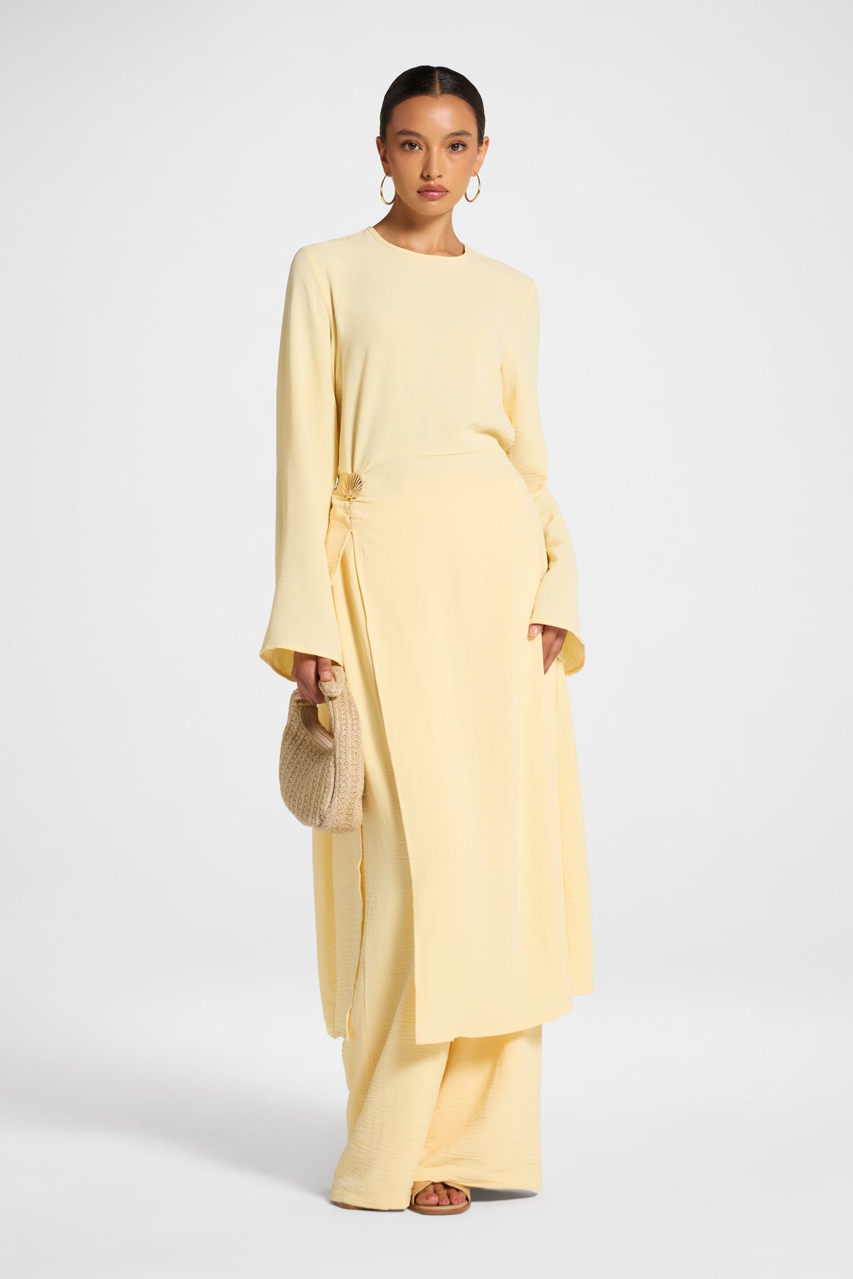 Split Front Tunic Top - Butter Veiled