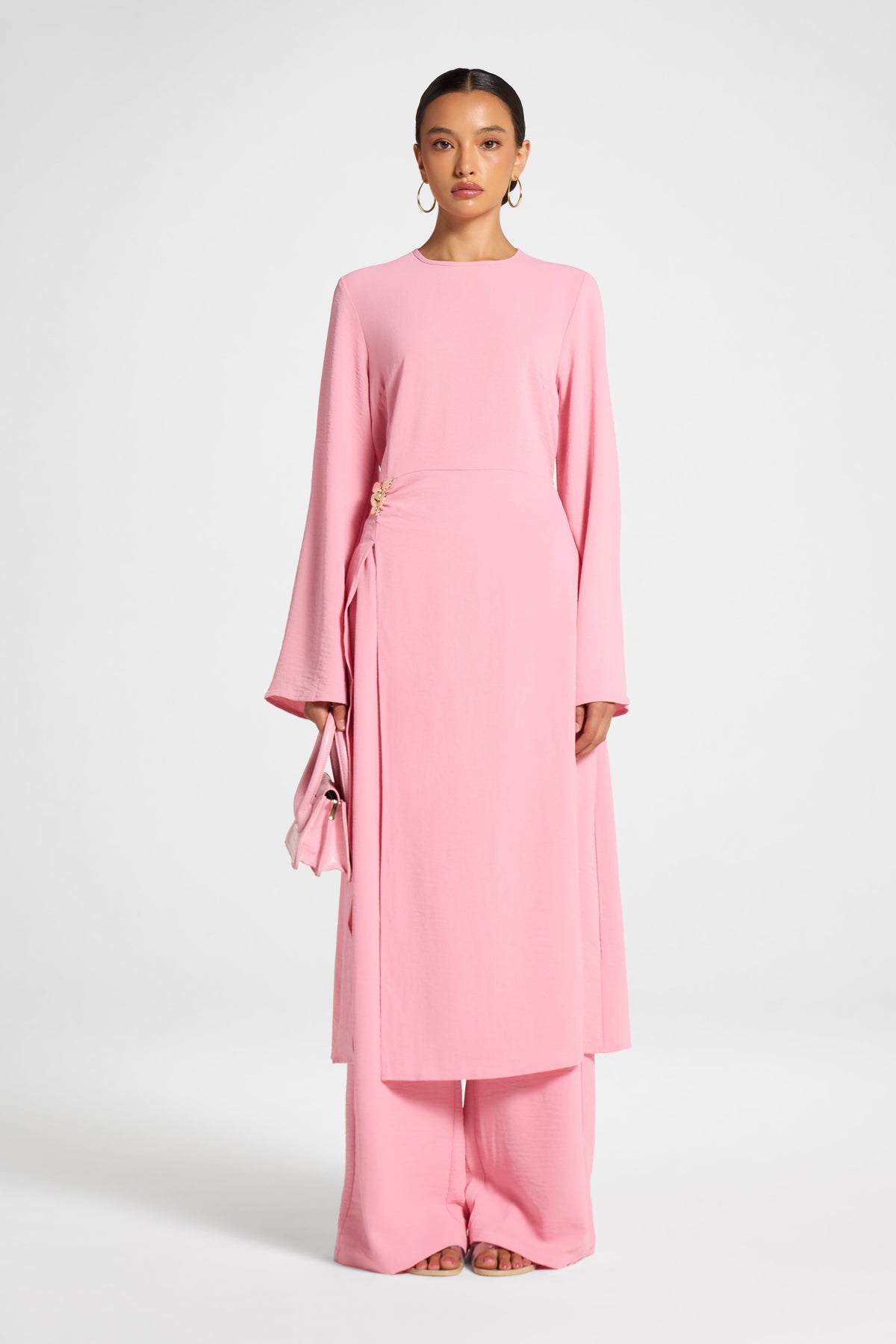 Split Front Tunic Top - Just Pink Veiled