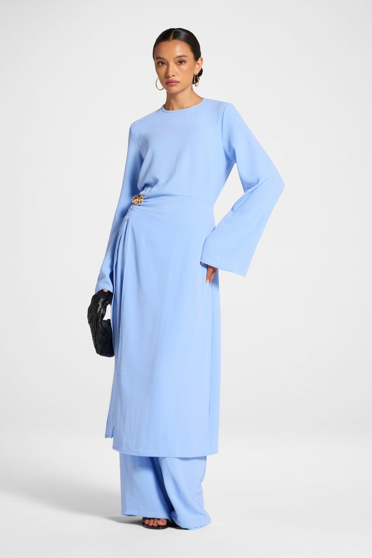 Split Front Tunic Top - Riviera Blue Veiled