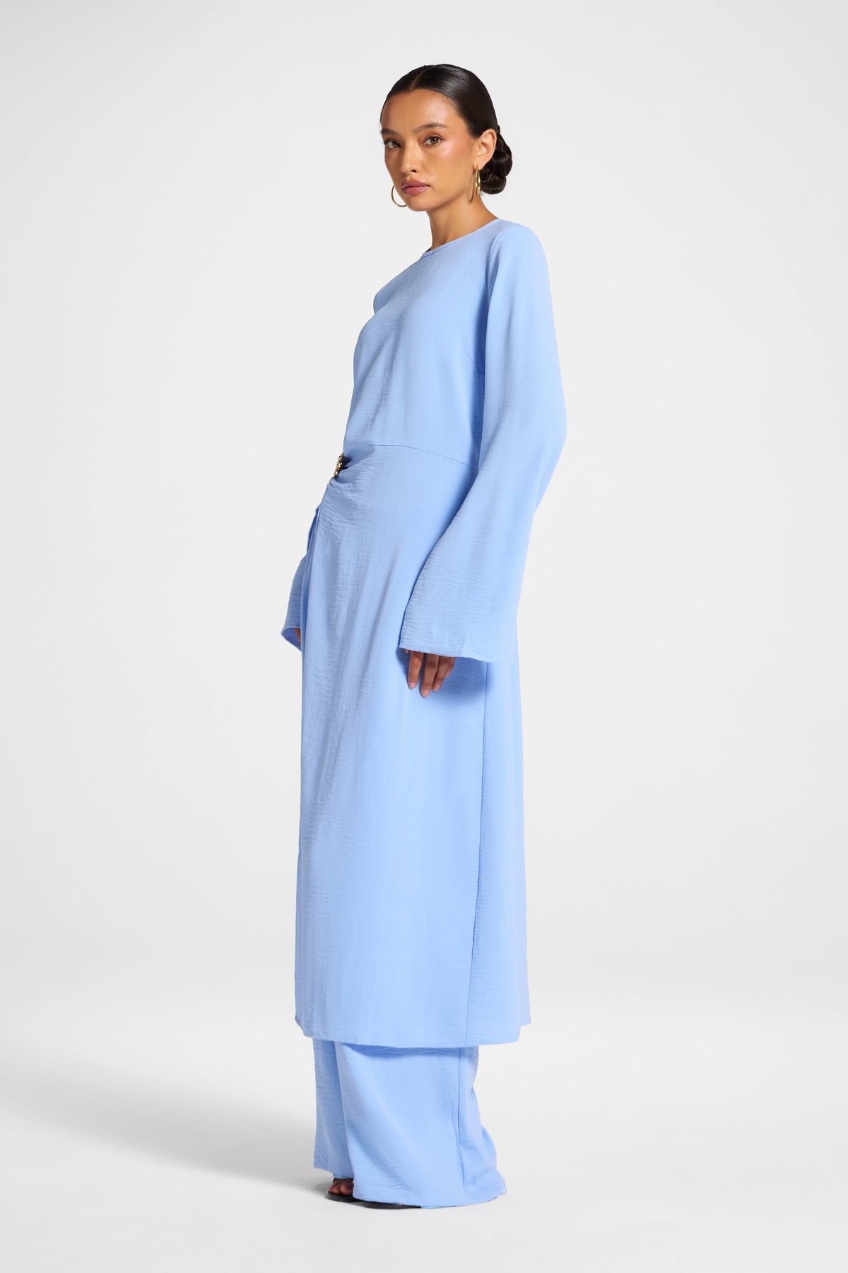 Split Front Tunic Top - Riviera Blue Veiled