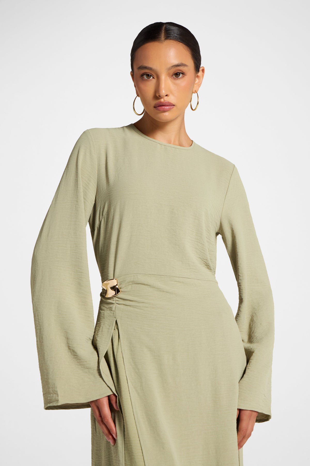 Split Front Tunic Top - Sage Veiled