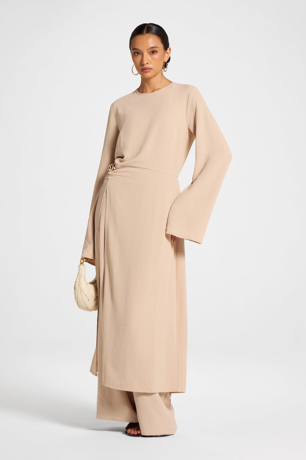 Split Front Tunic Top - Sand Veiled