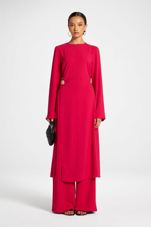 Split Front Tunic Top - Strawberry