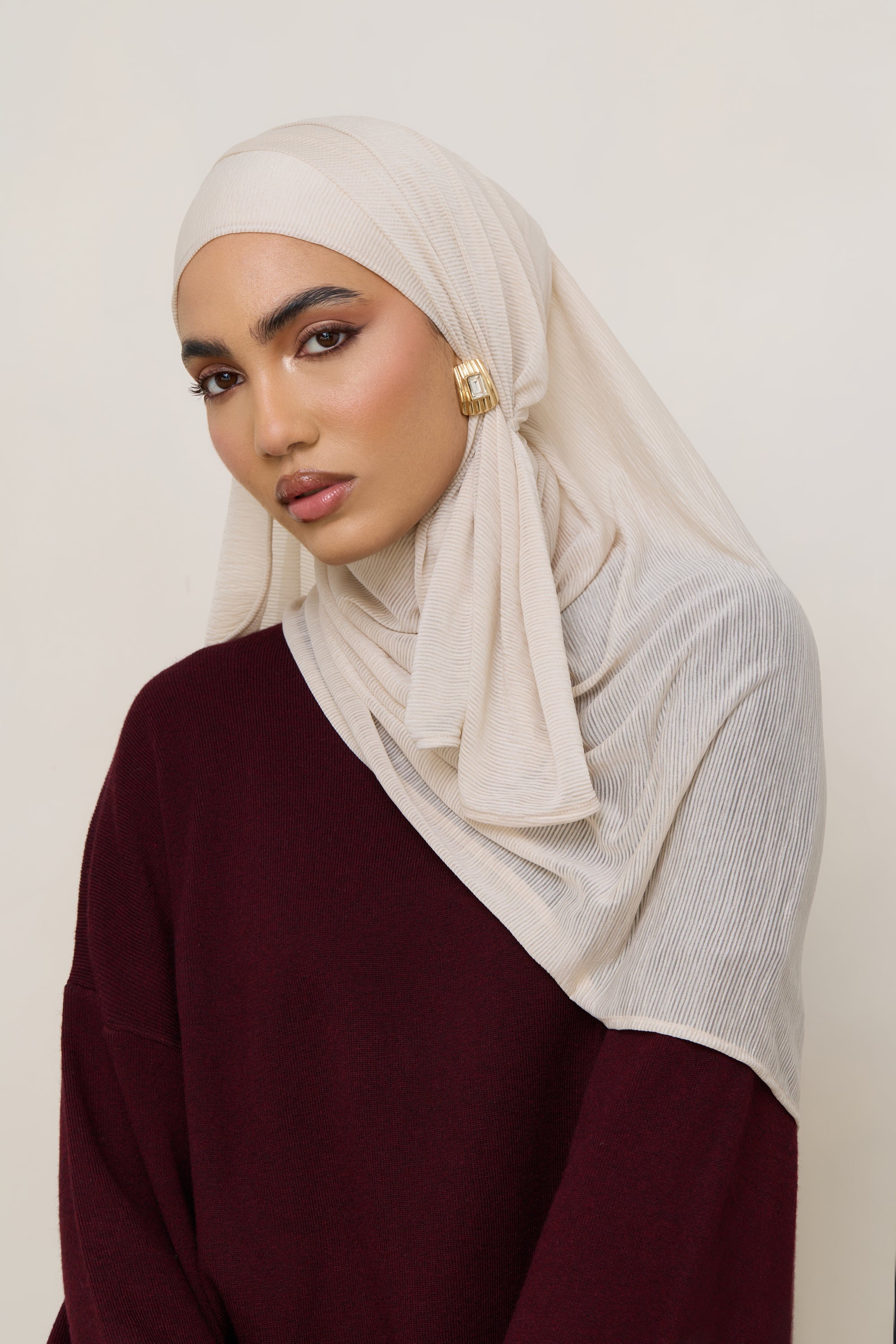 Stretch Stripe Hijab - Beige Hijabs Veiled