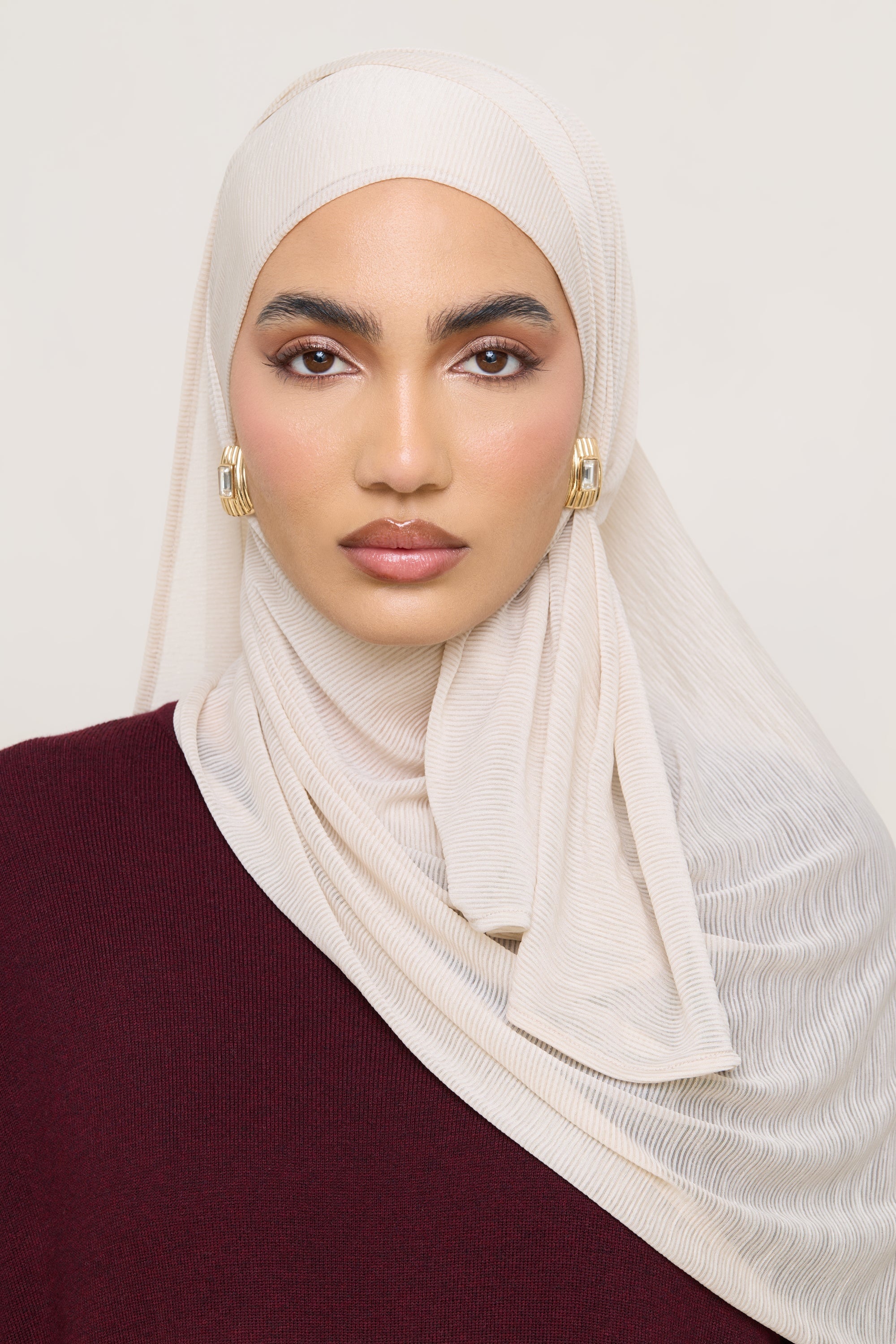 Stretch Stripe Hijab - Beige Hijabs Veiled