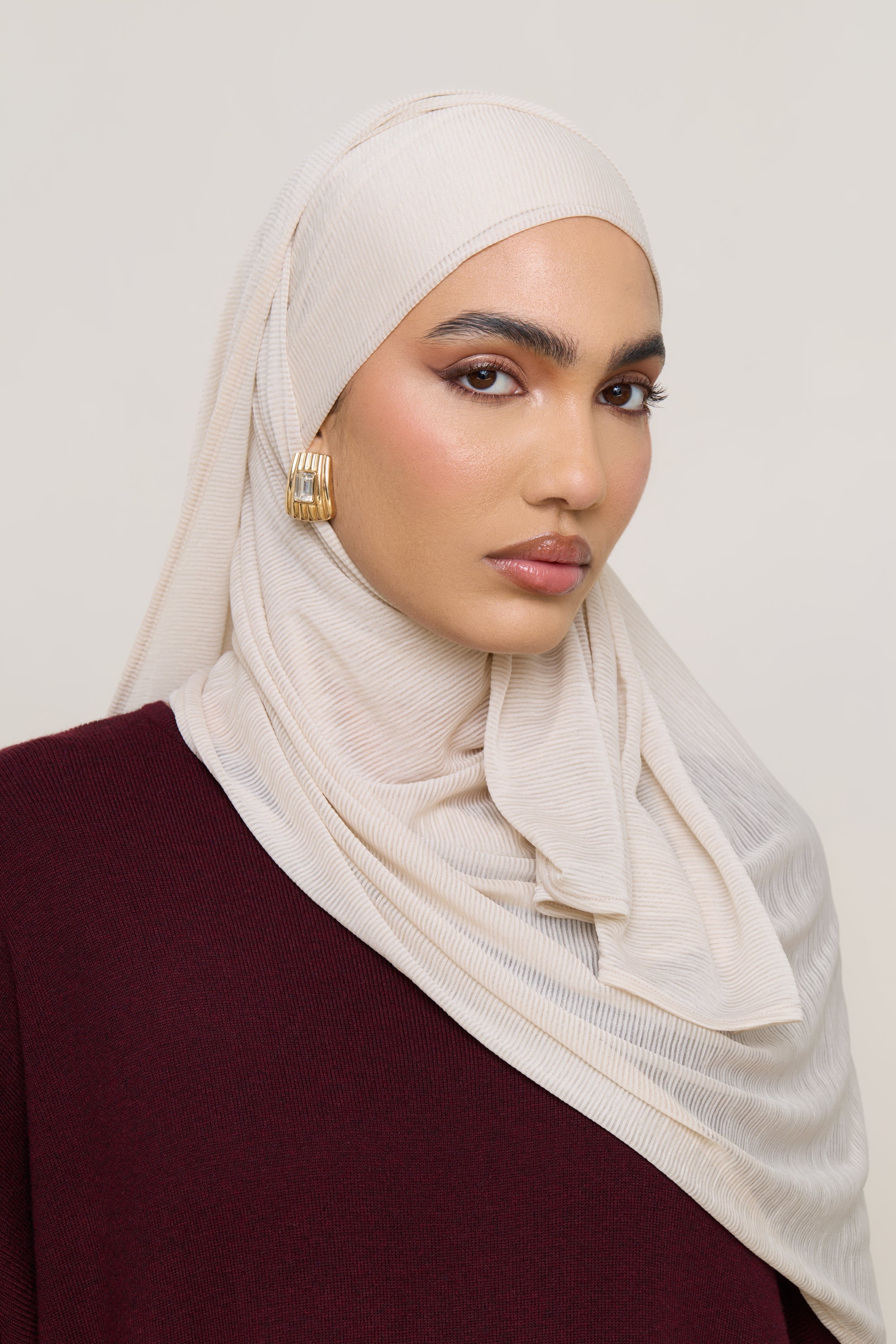 Stretch Stripe Hijab - Beige Hijabs Veiled