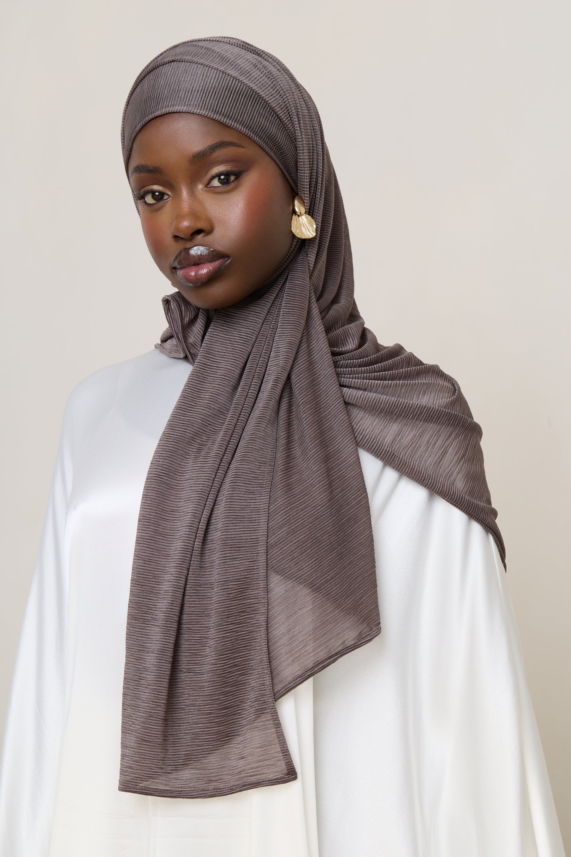 Stretch Stripe Hijab - Coffee Quartz Hijabs Veiled
