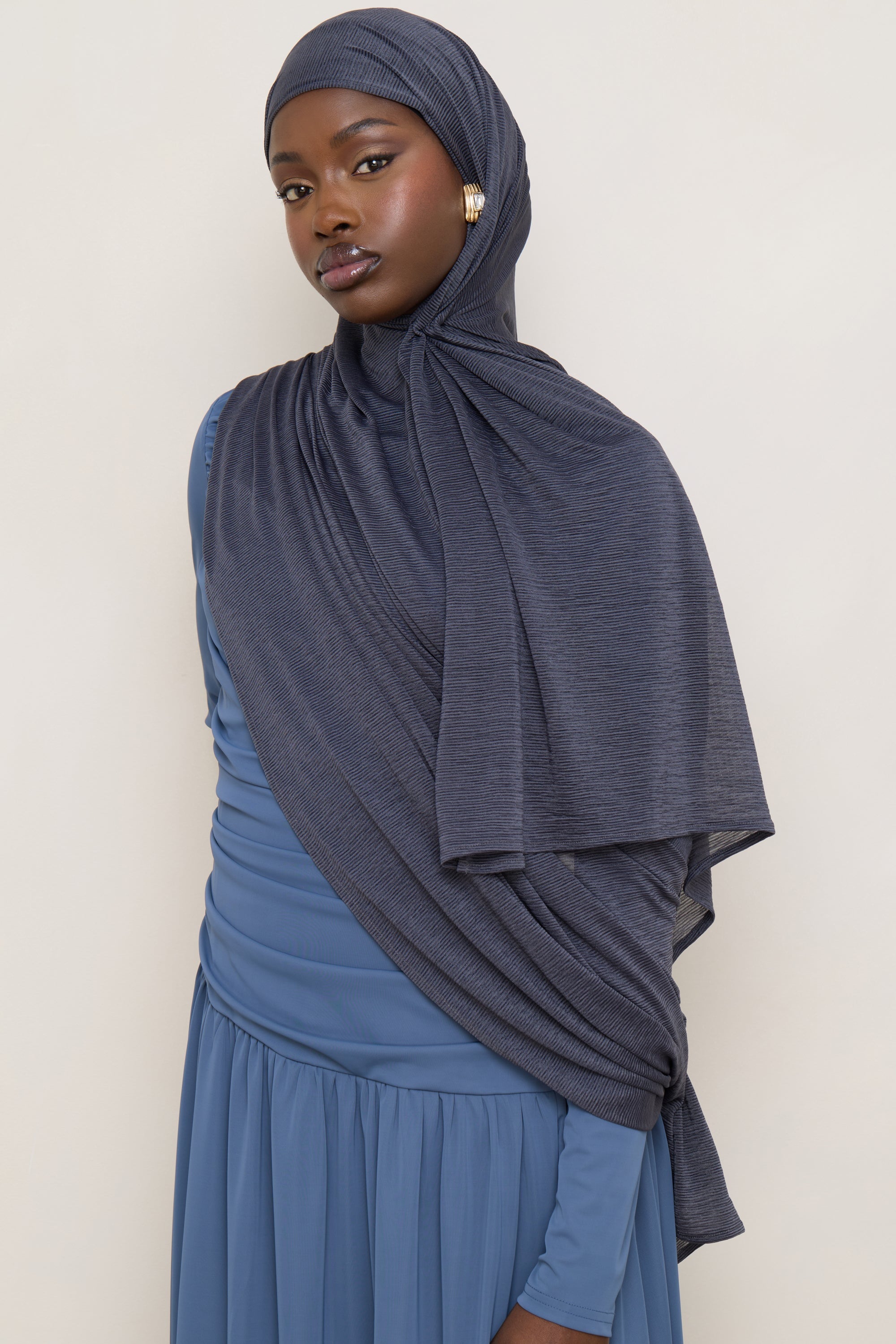 Stretch Stripe Hijab - Dark Denim Hijabs Veiled