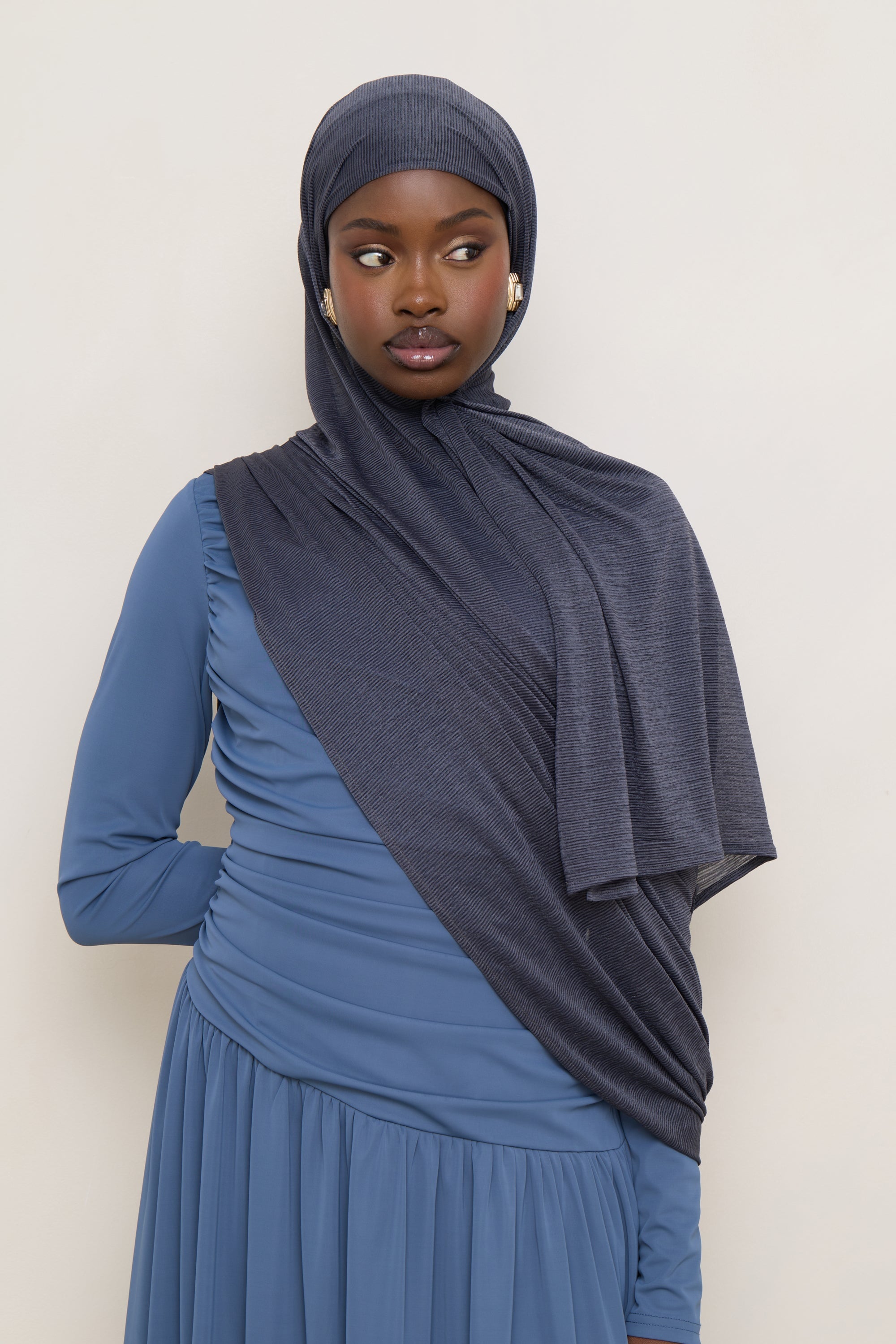 Stretch Stripe Hijab - Dark Denim Hijabs Veiled