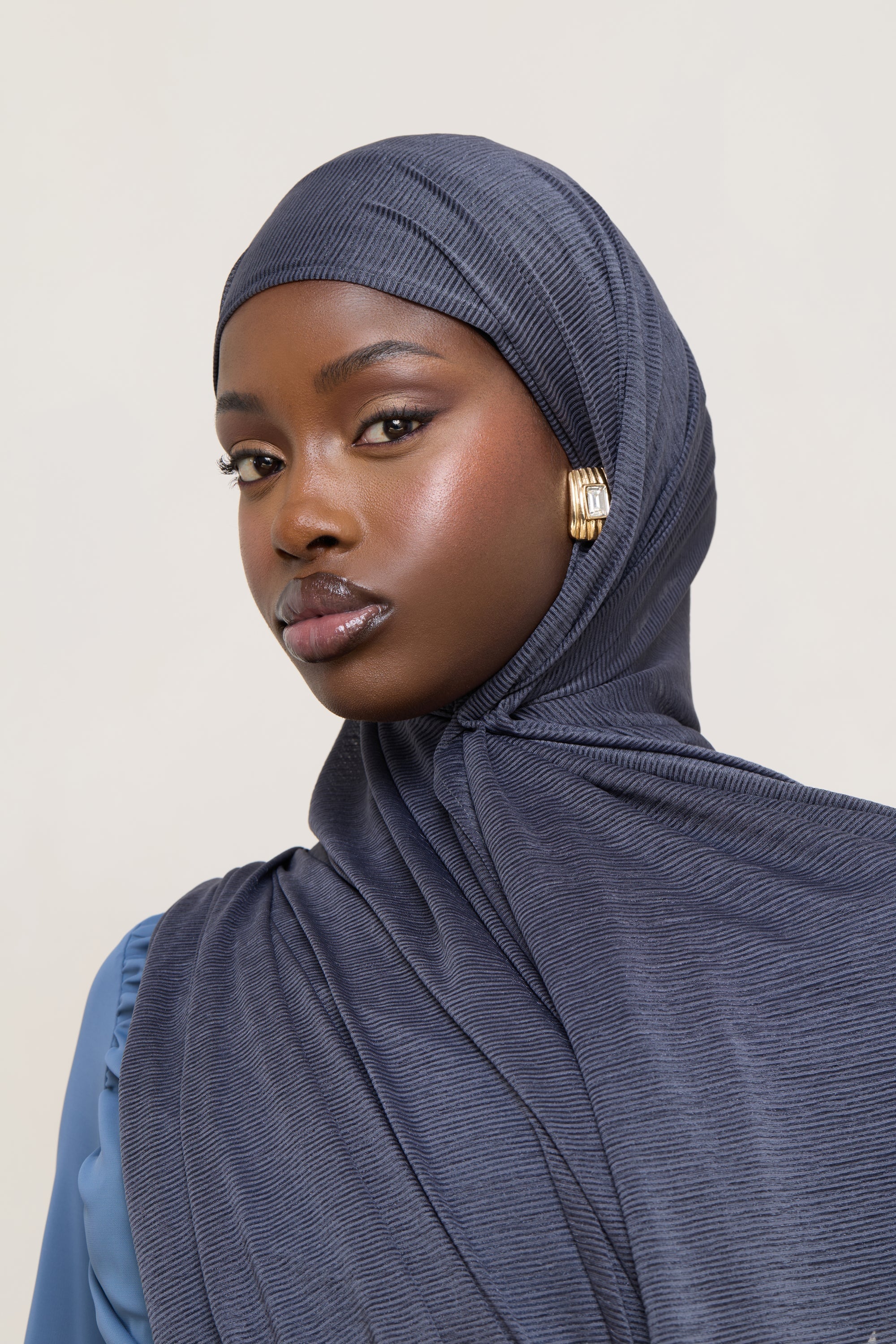 Stretch Stripe Hijab - Dark Denim Hijabs Veiled