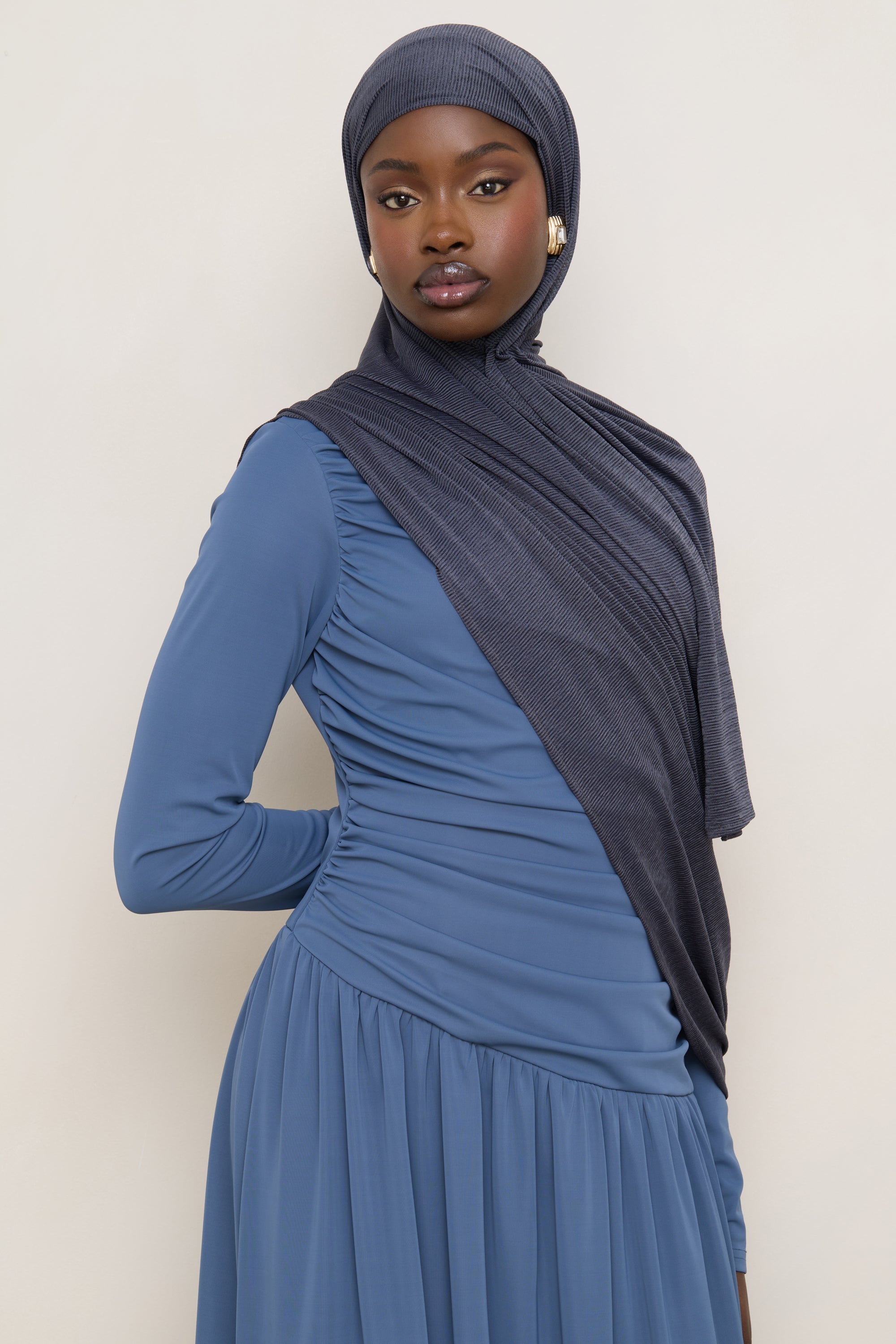 Stretch Stripe Hijab - Dark Denim Hijabs Veiled