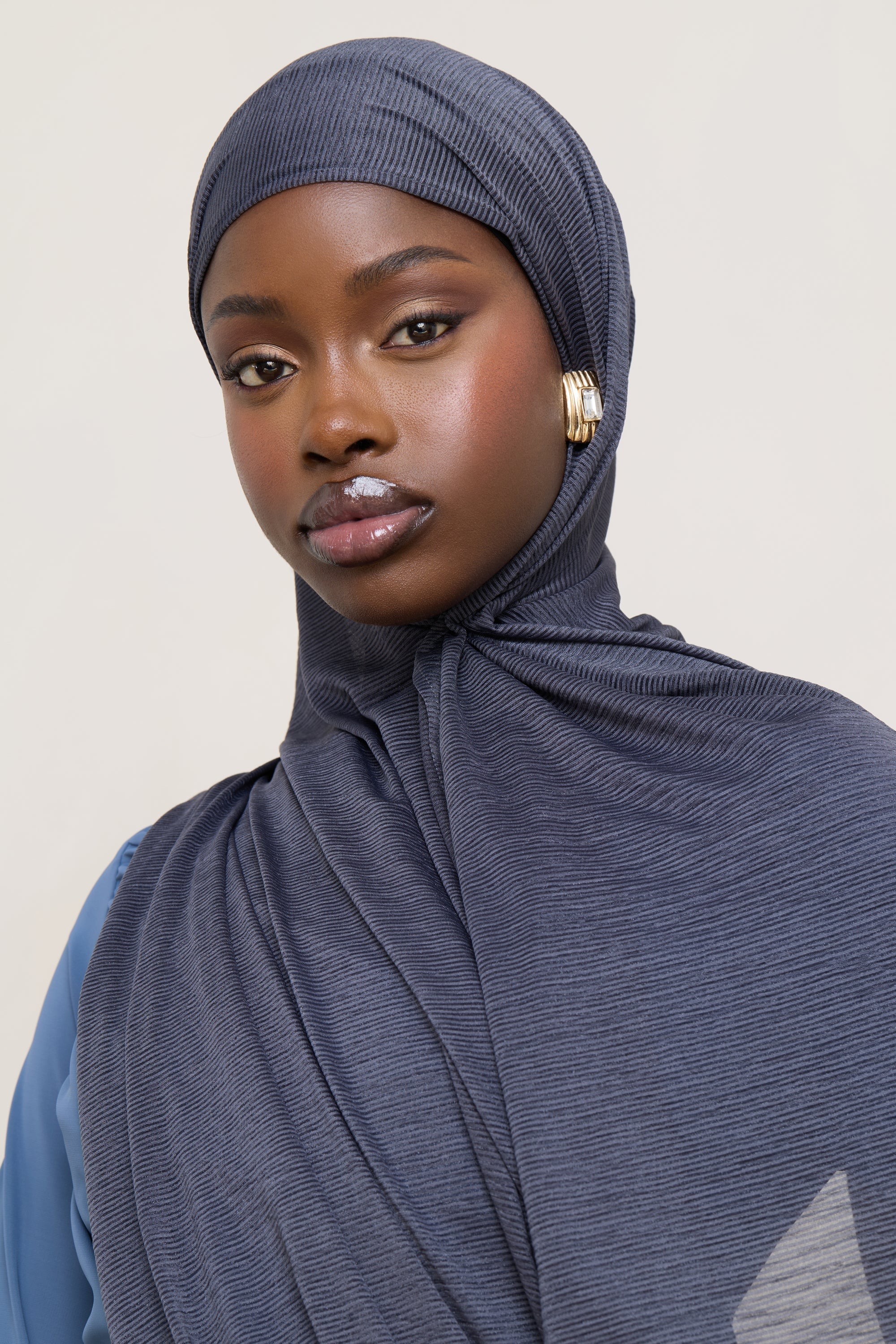 Stretch Stripe Hijab - Dark Denim Hijabs Veiled
