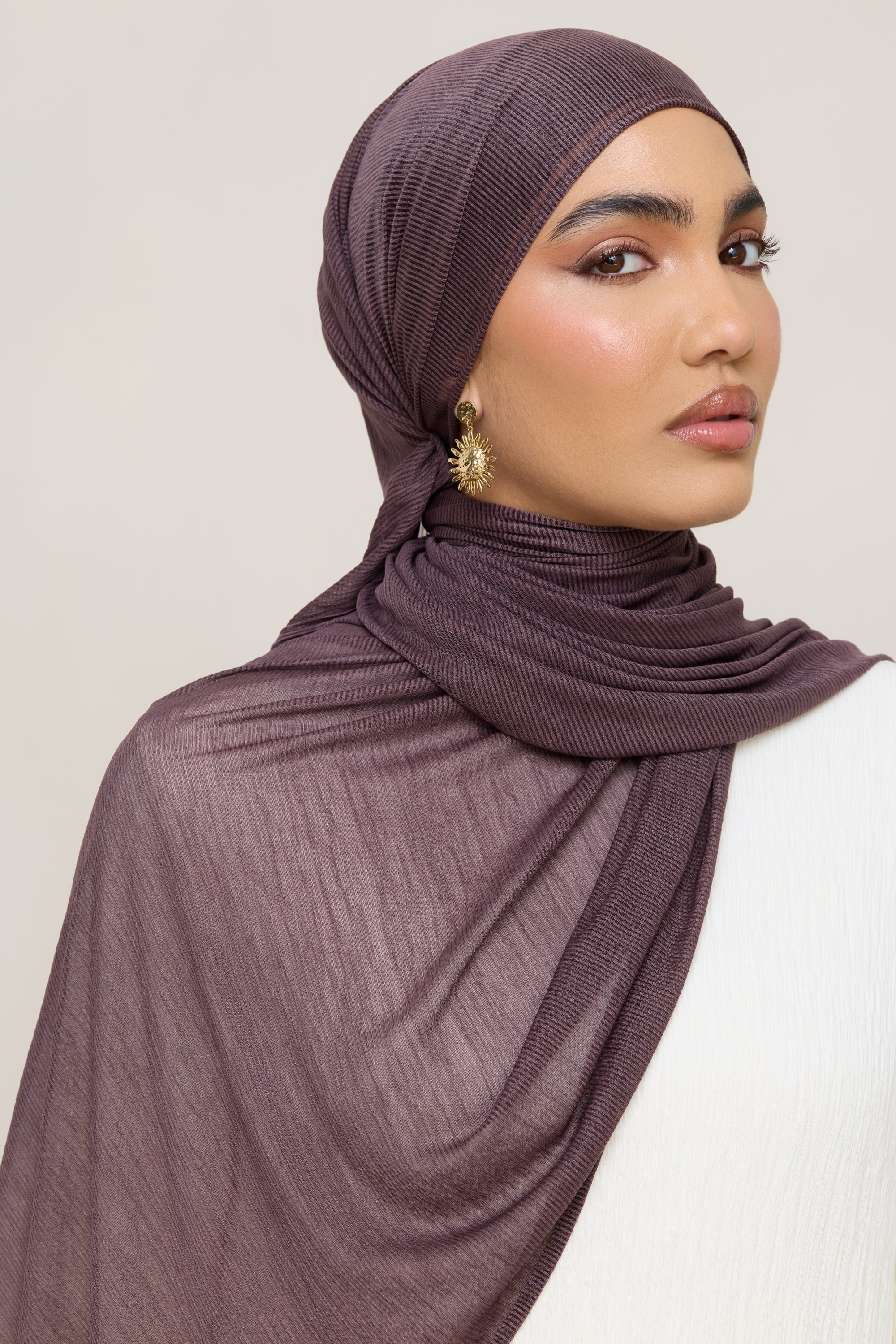 Stretch Stripe Hijab - Plum Hijabs Veiled
