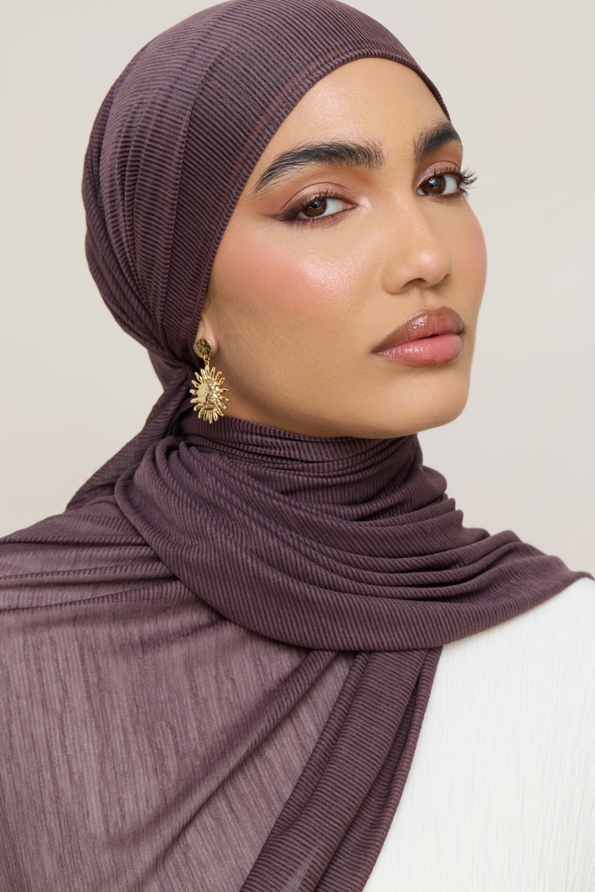 Stretch Stripe Hijab - Plum Hijabs Veiled