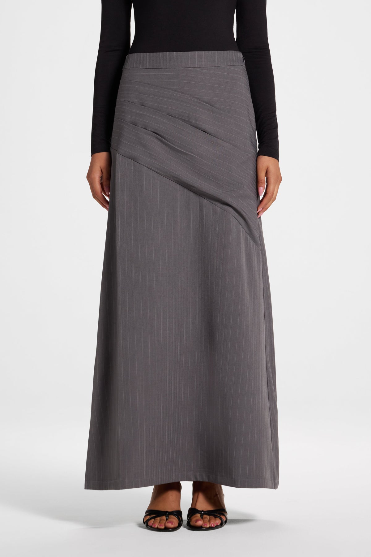 Stripe Side Pleat Skirt - Charcoal Bottoms Veiled