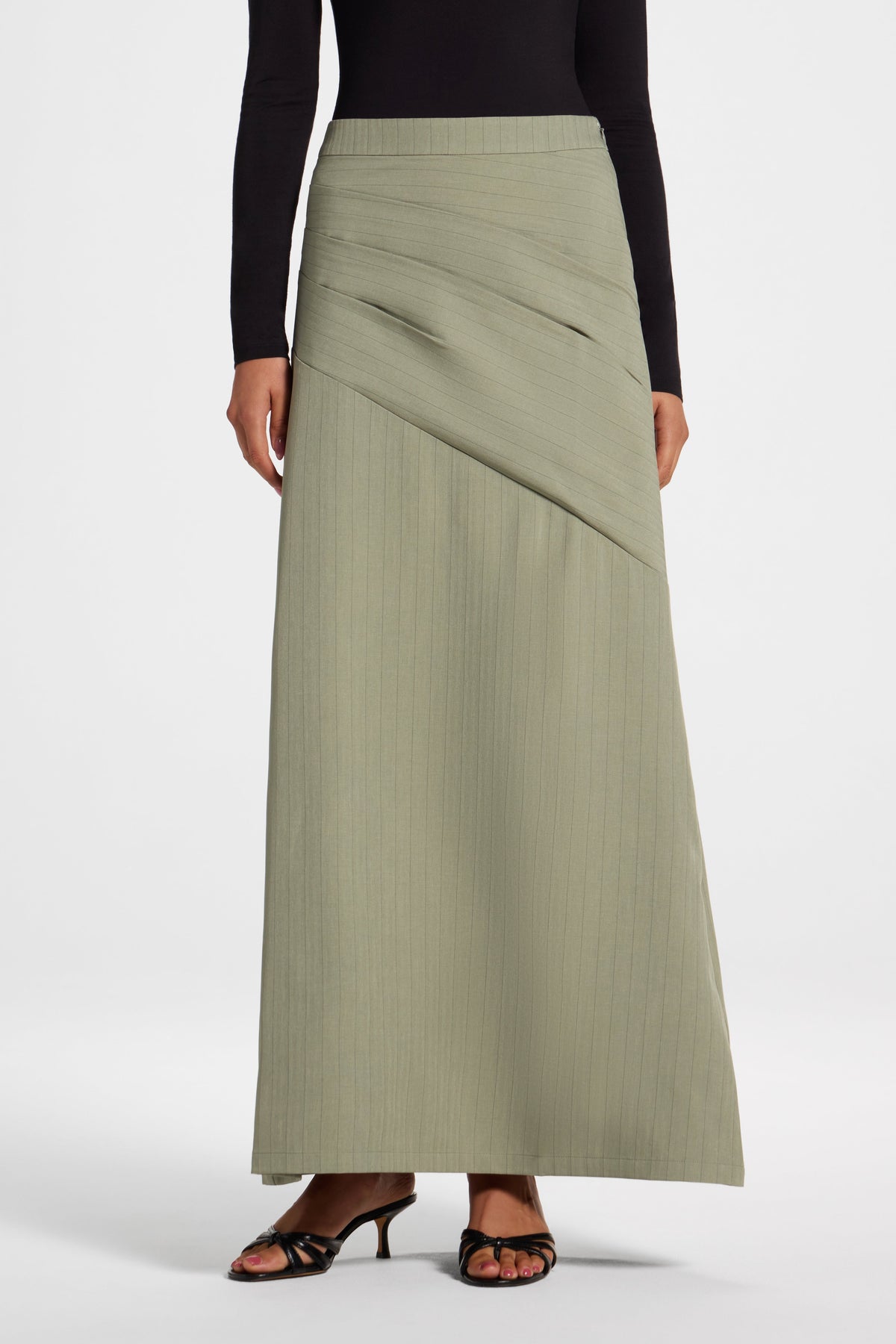 Stripe Side Pleat Skirt - Sage Bottoms Veiled