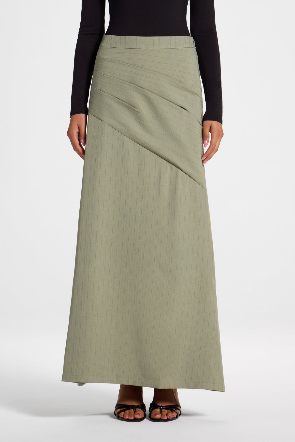 Stripe Side Pleat Skirt - Sage Bottoms Veiled