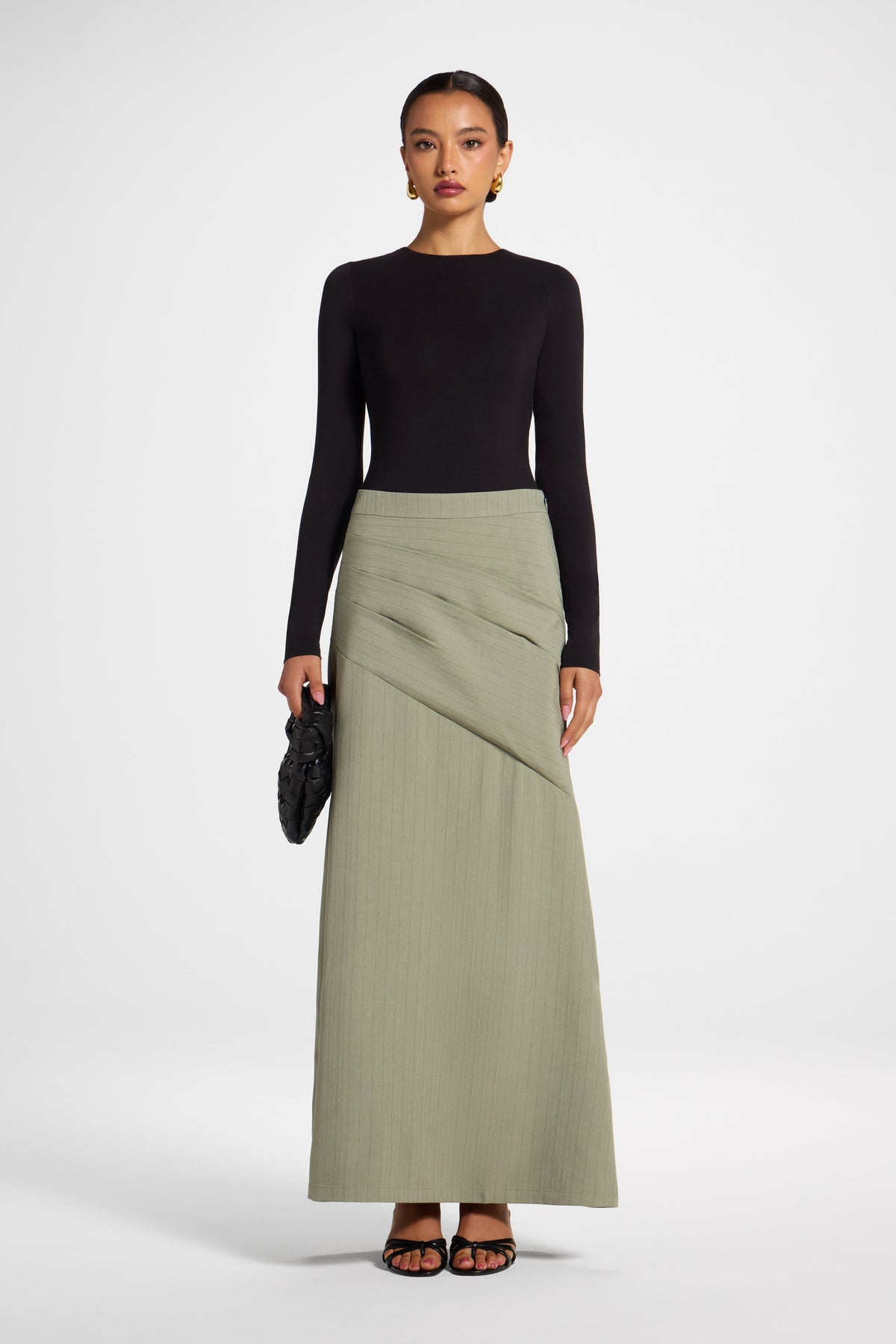 Stripe Side Pleat Skirt - Sage Bottoms Veiled