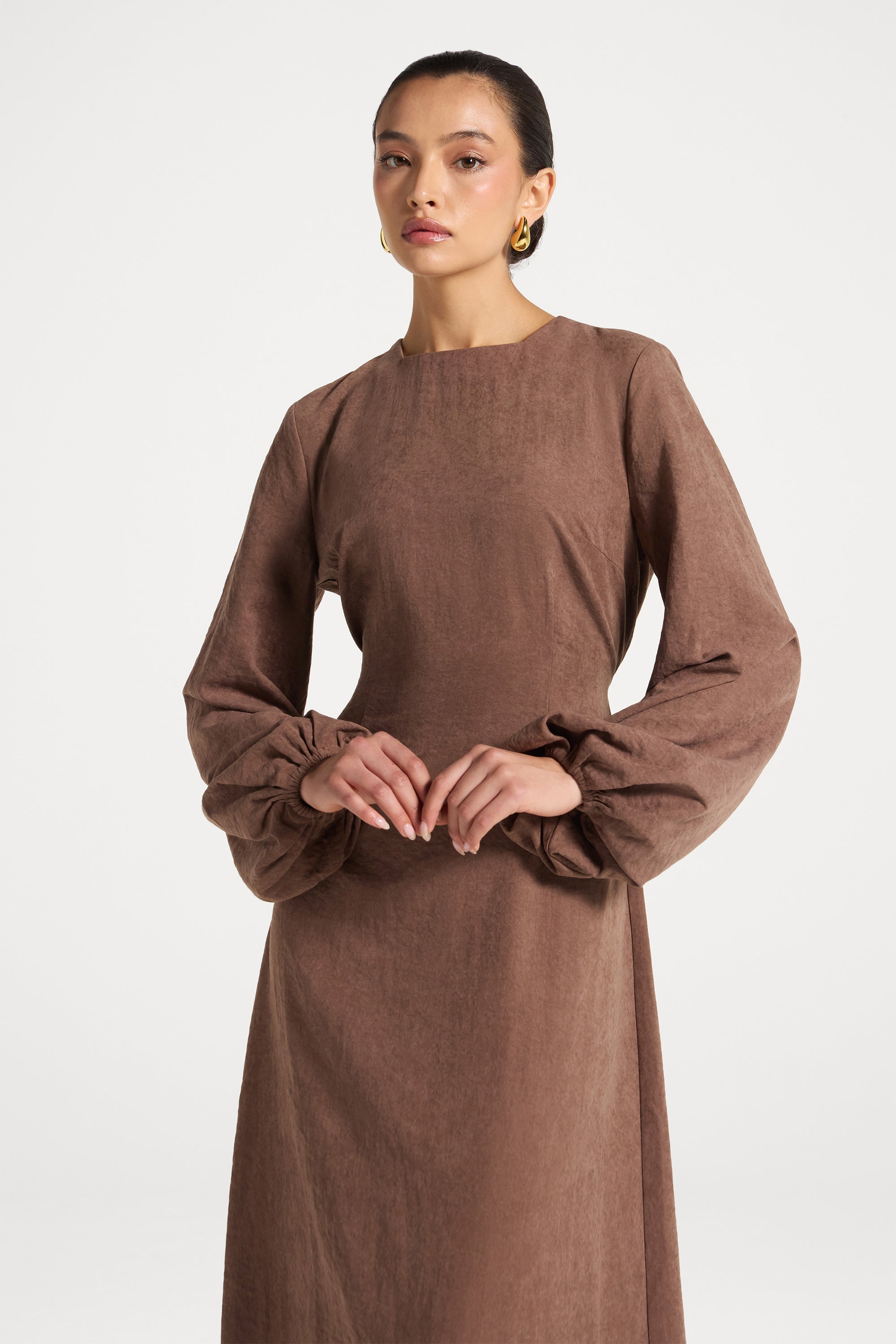 Suede Maxi Dress - Coffee Abayas Veiled