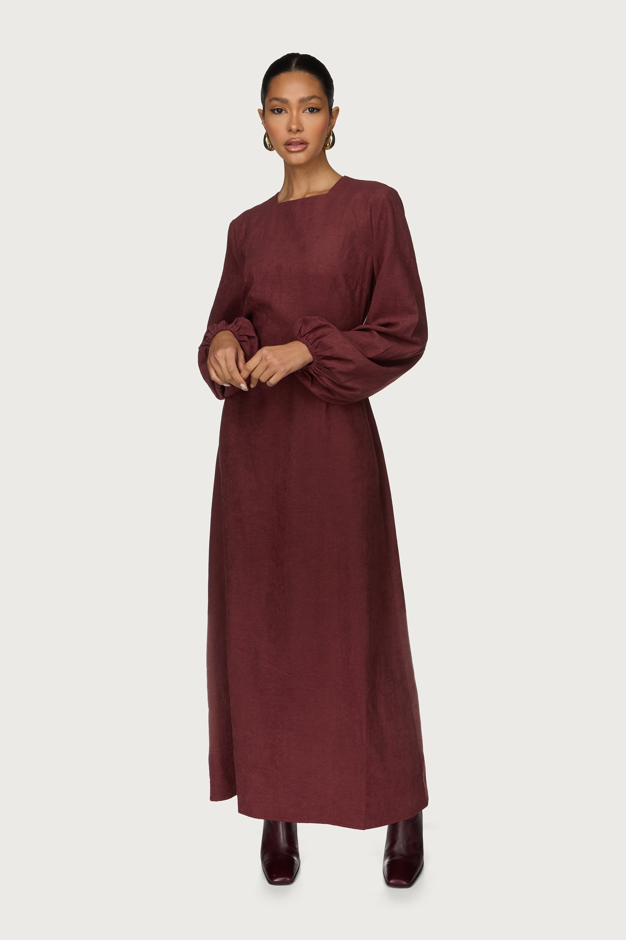 Suede Maxi Dress - Fig Abayas Veiled