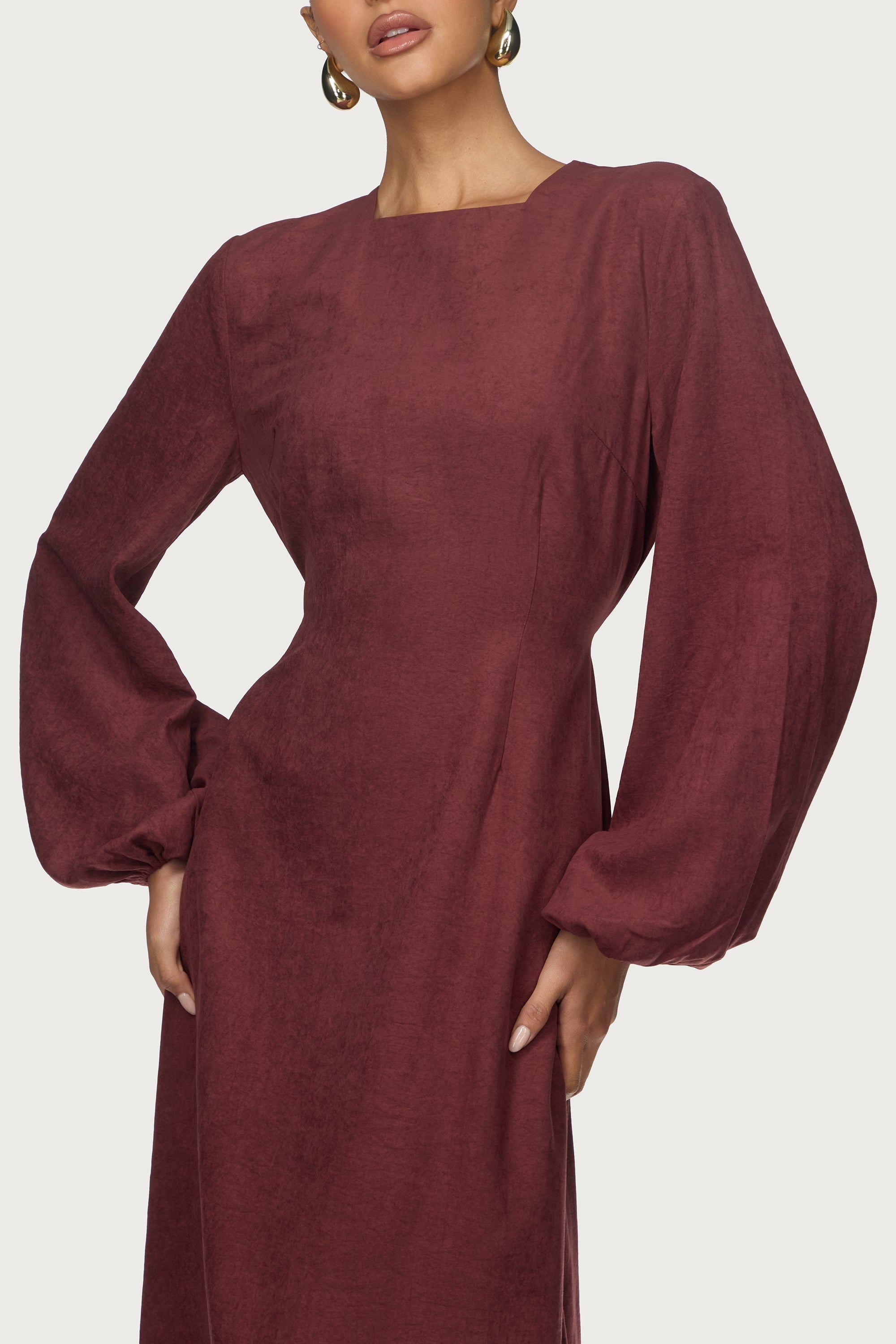 Suede Maxi Dress - Fig Abayas Veiled