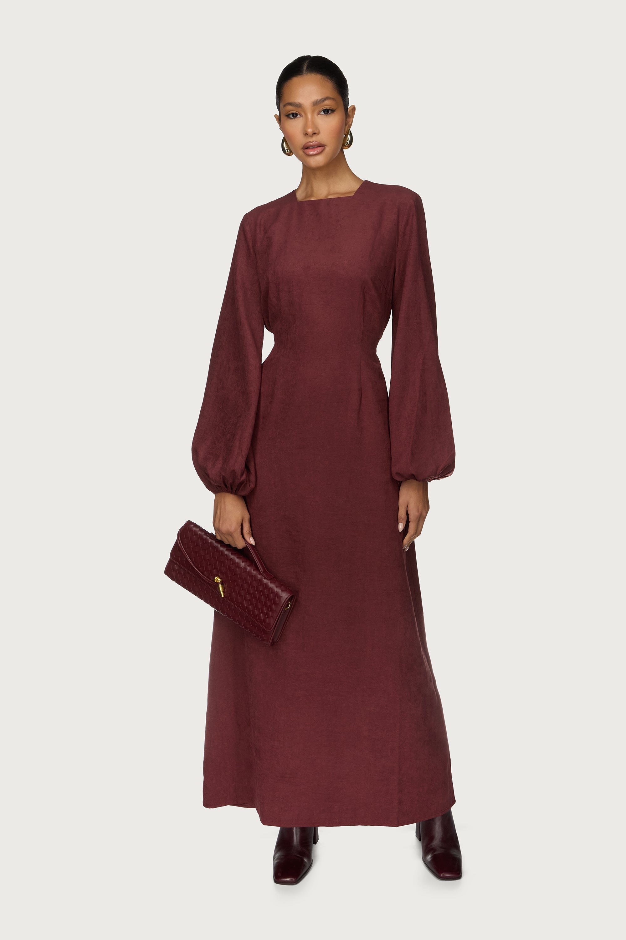 Suede Maxi Dress - Fig Abayas Veiled