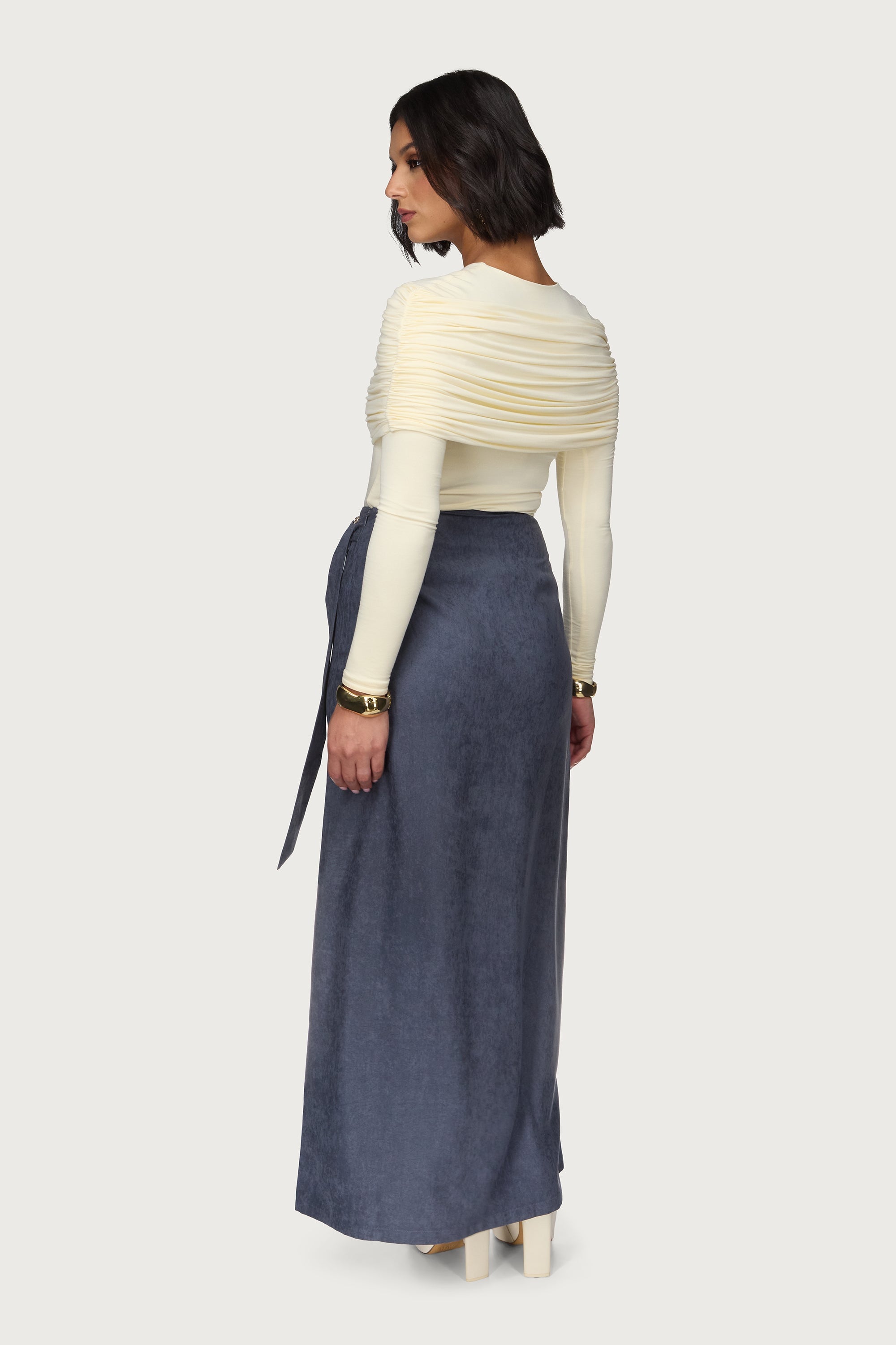 Suede Wrap Skirt - Denim Blue Abayas Veiled