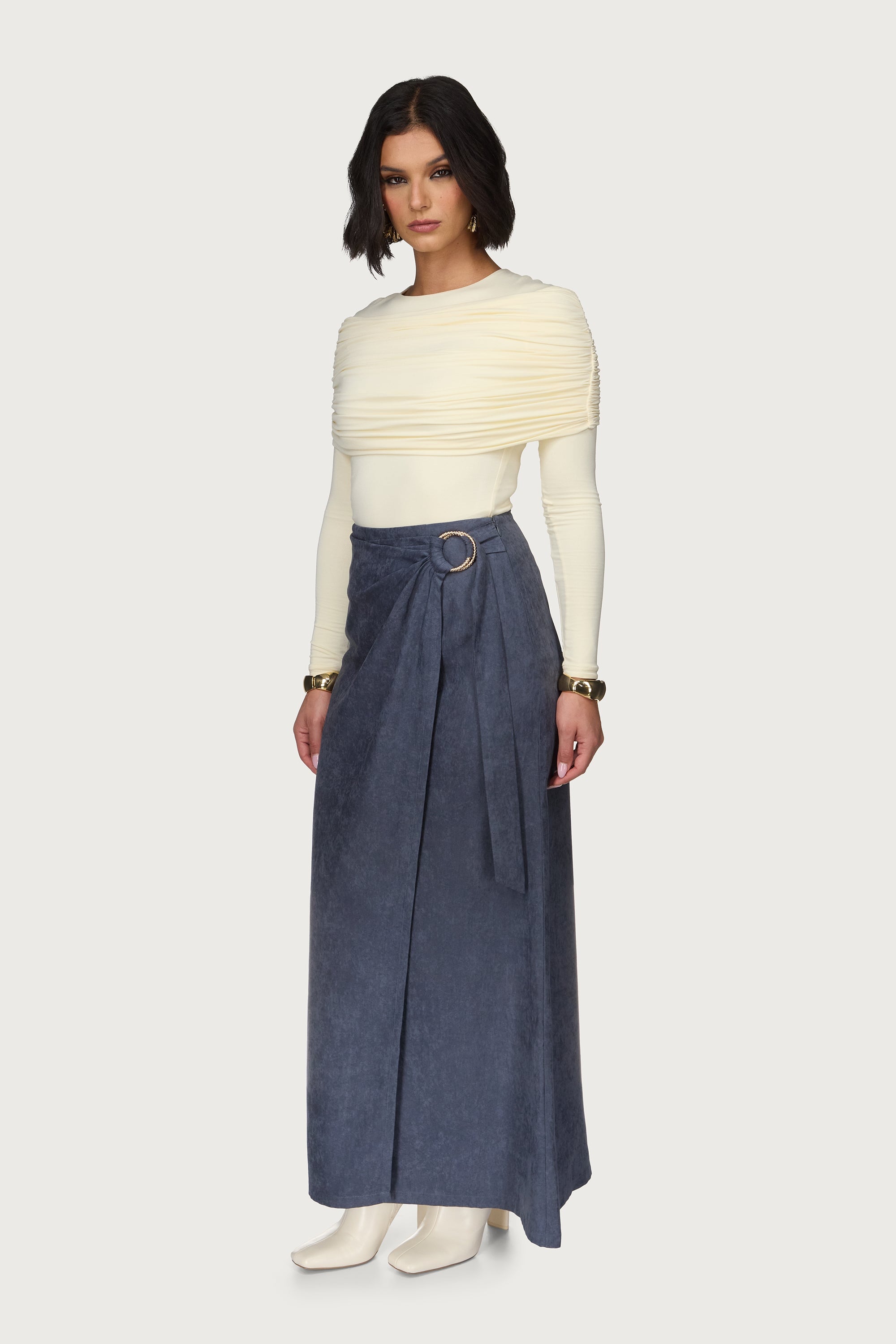 Suede Wrap Skirt - Denim Blue Abayas Veiled