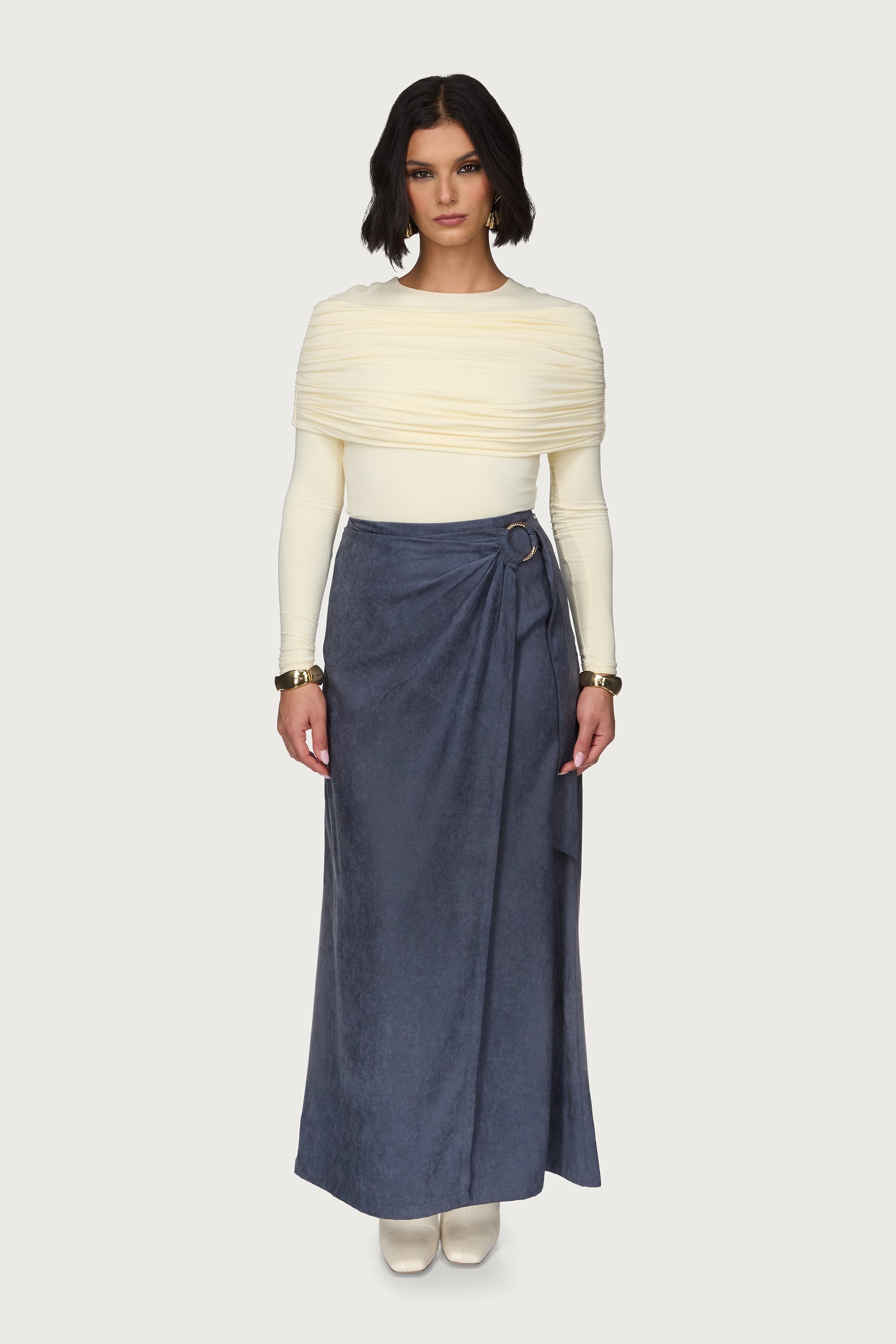 Suede Wrap Skirt - Denim Blue Abayas Veiled