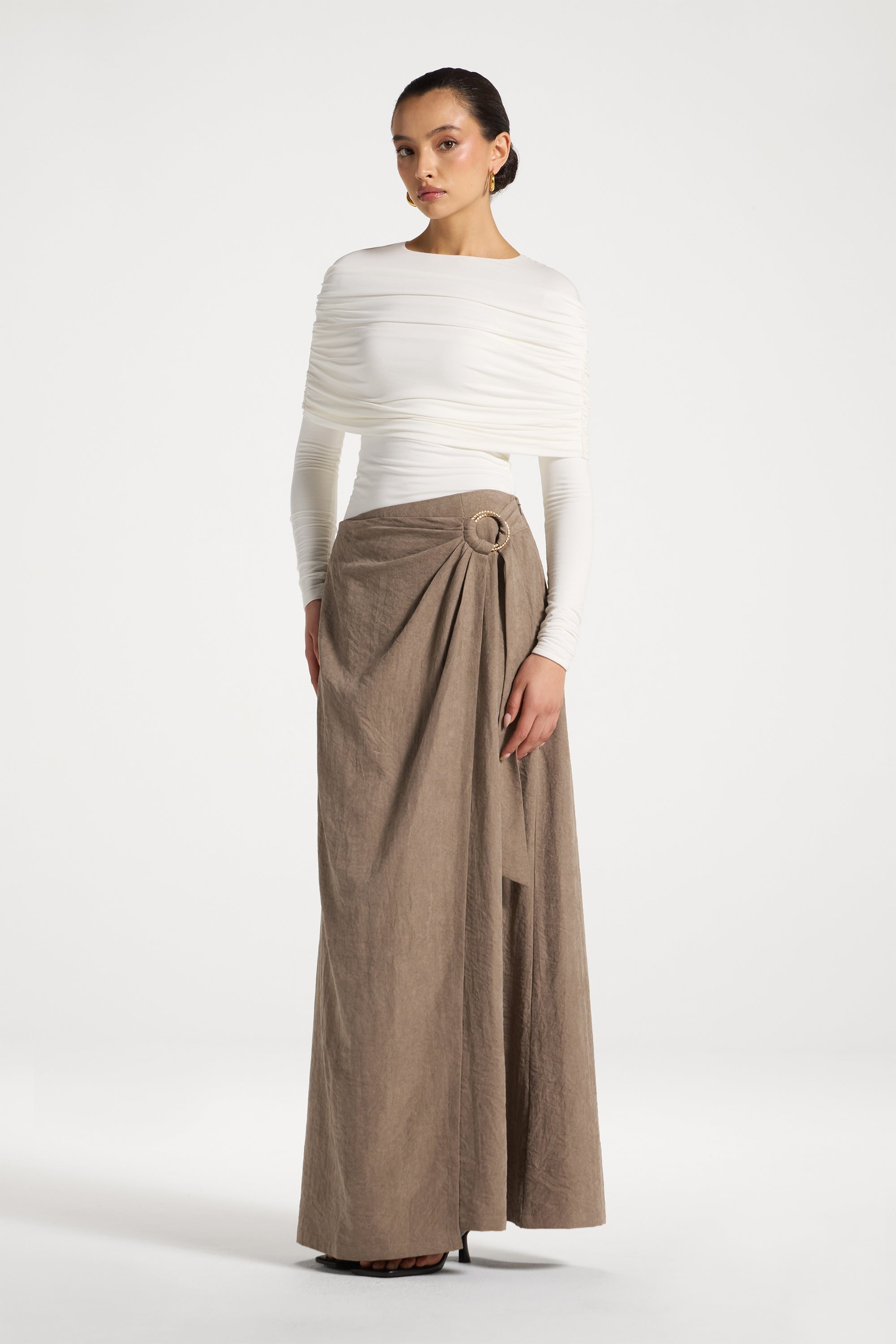 Suede Wrap Skirt - Pebble Abayas Veiled