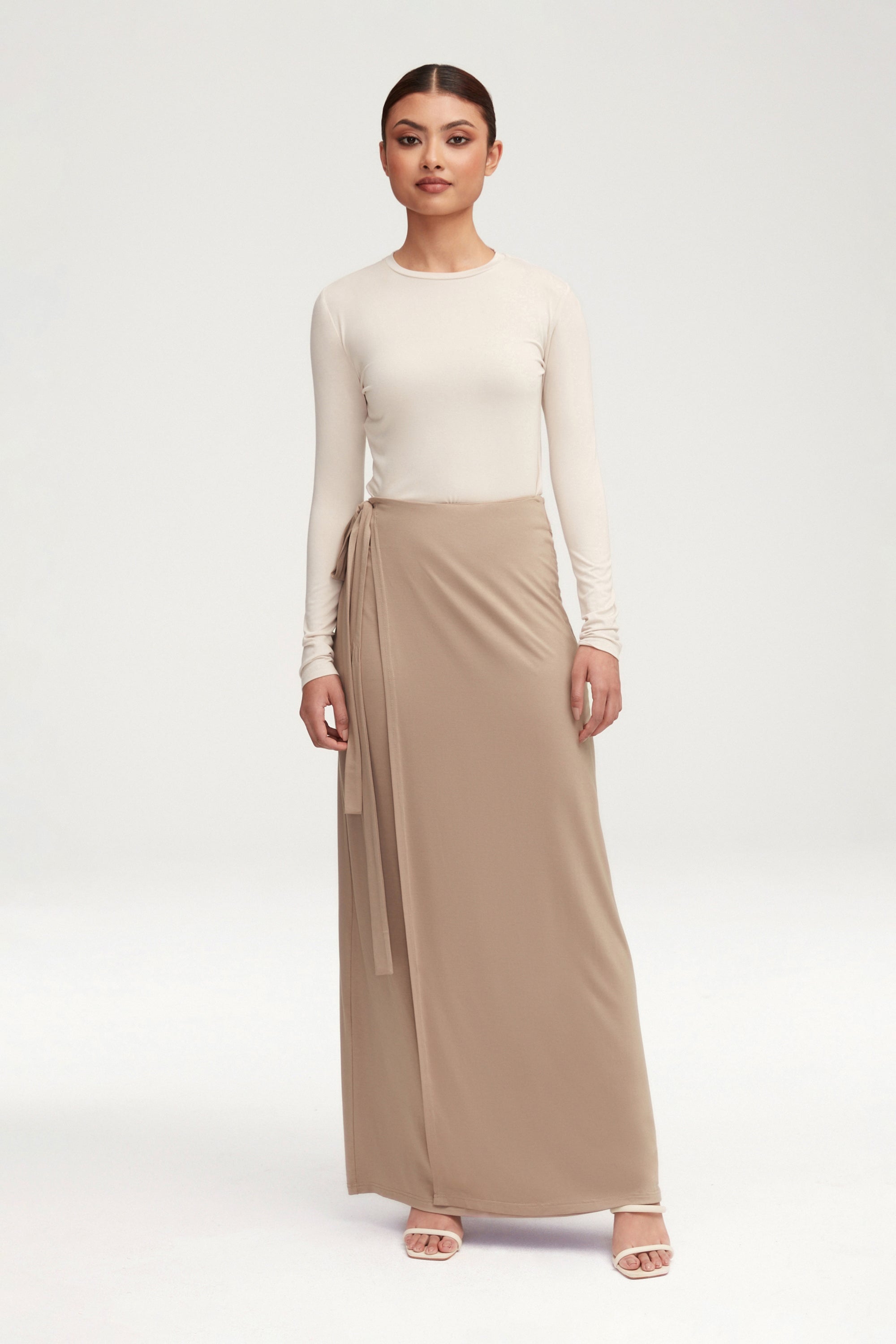 Talia Jersey Wrap Maxi Skirt - Taupe Clothing epschoolboard 