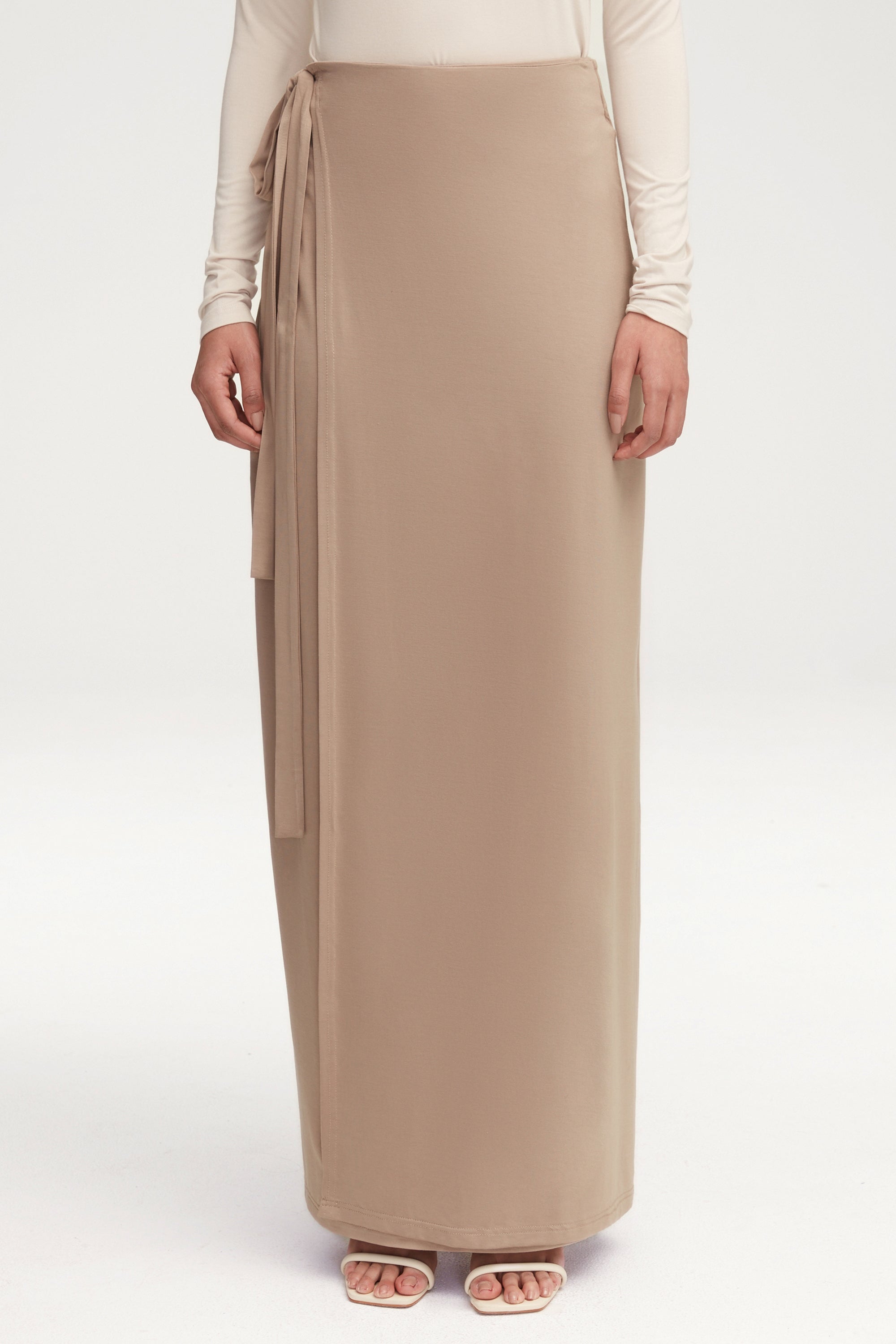 Talia Jersey Wrap Maxi Skirt - Taupe Clothing epschoolboard 