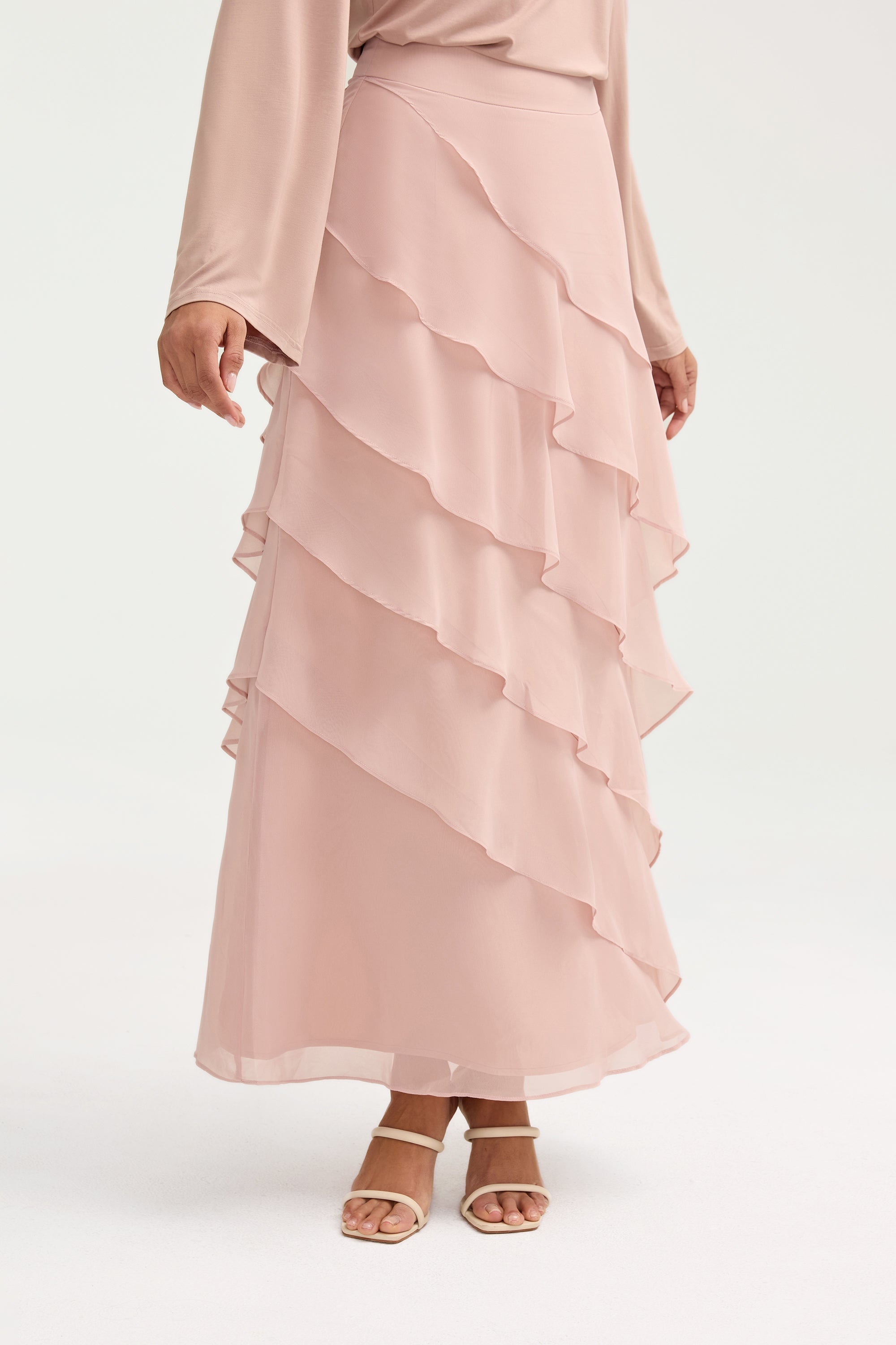Tasnima Tiered Chiffon Maxi Skirt - Jasmine Pink Clothing epschoolboard 
