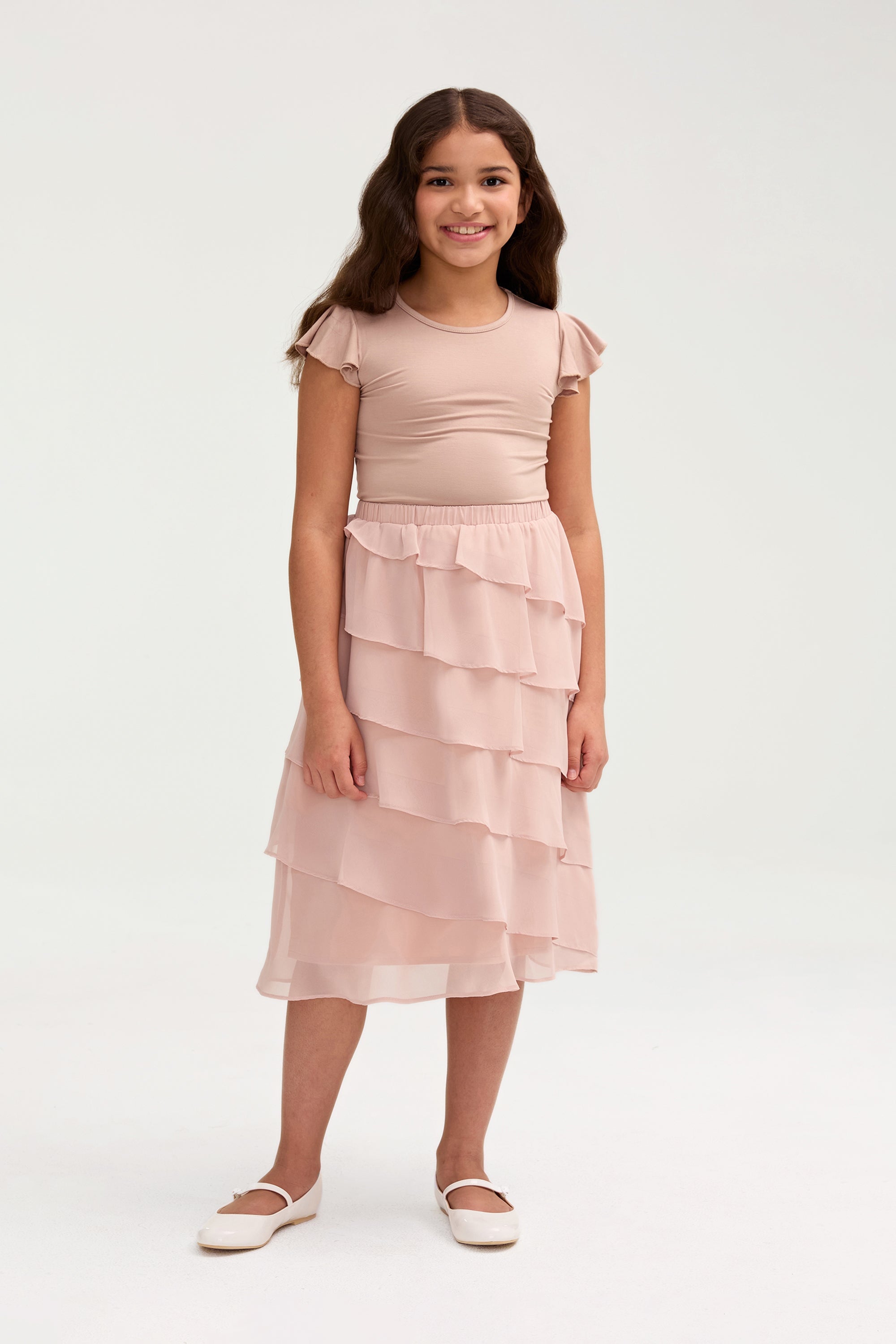 Tasnima Tiered Chiffon Skirt & Top Set (Girls) Clothing Veiled