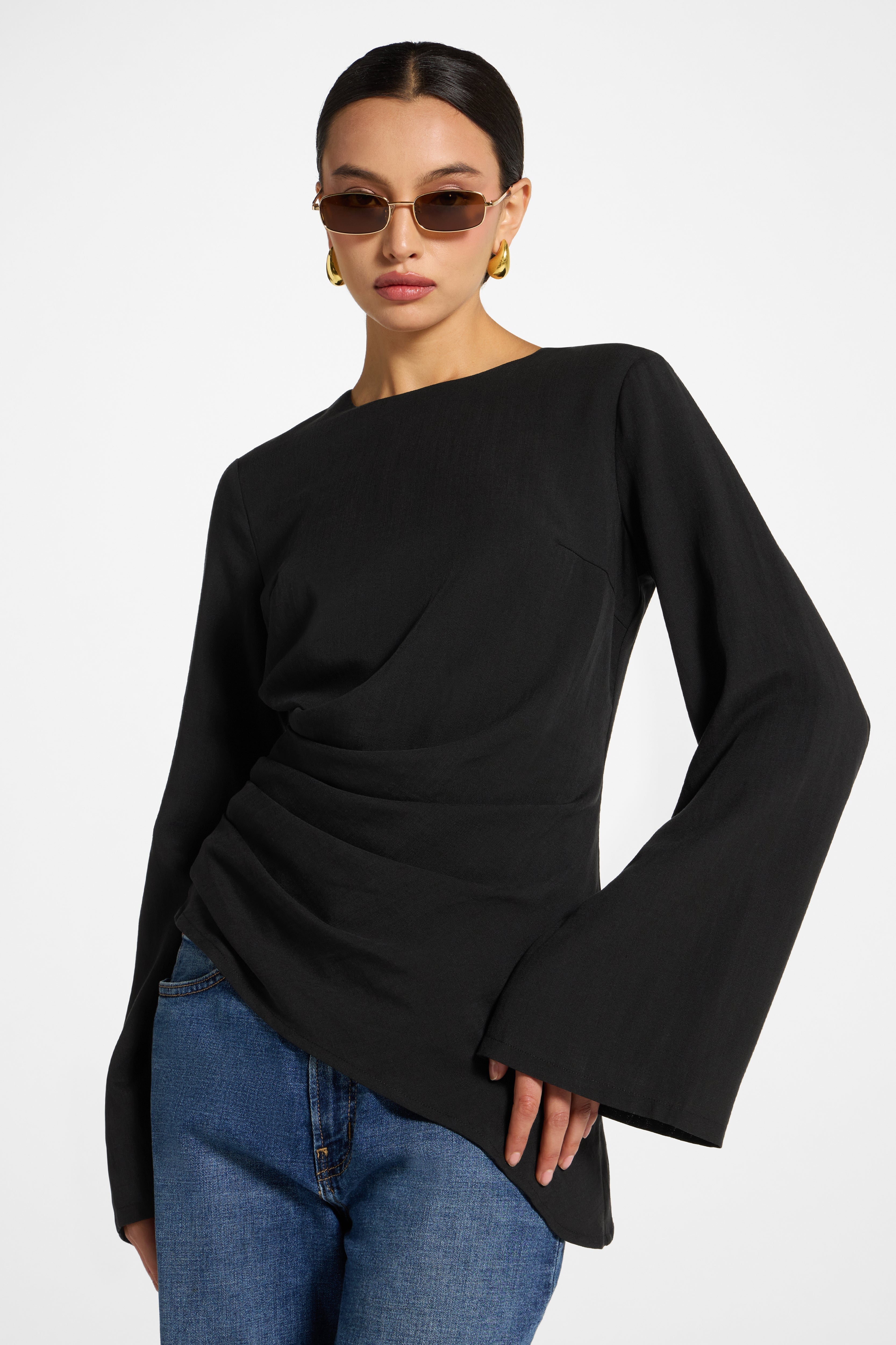 Tencel Asymmetric Top - Black Top Veiled
