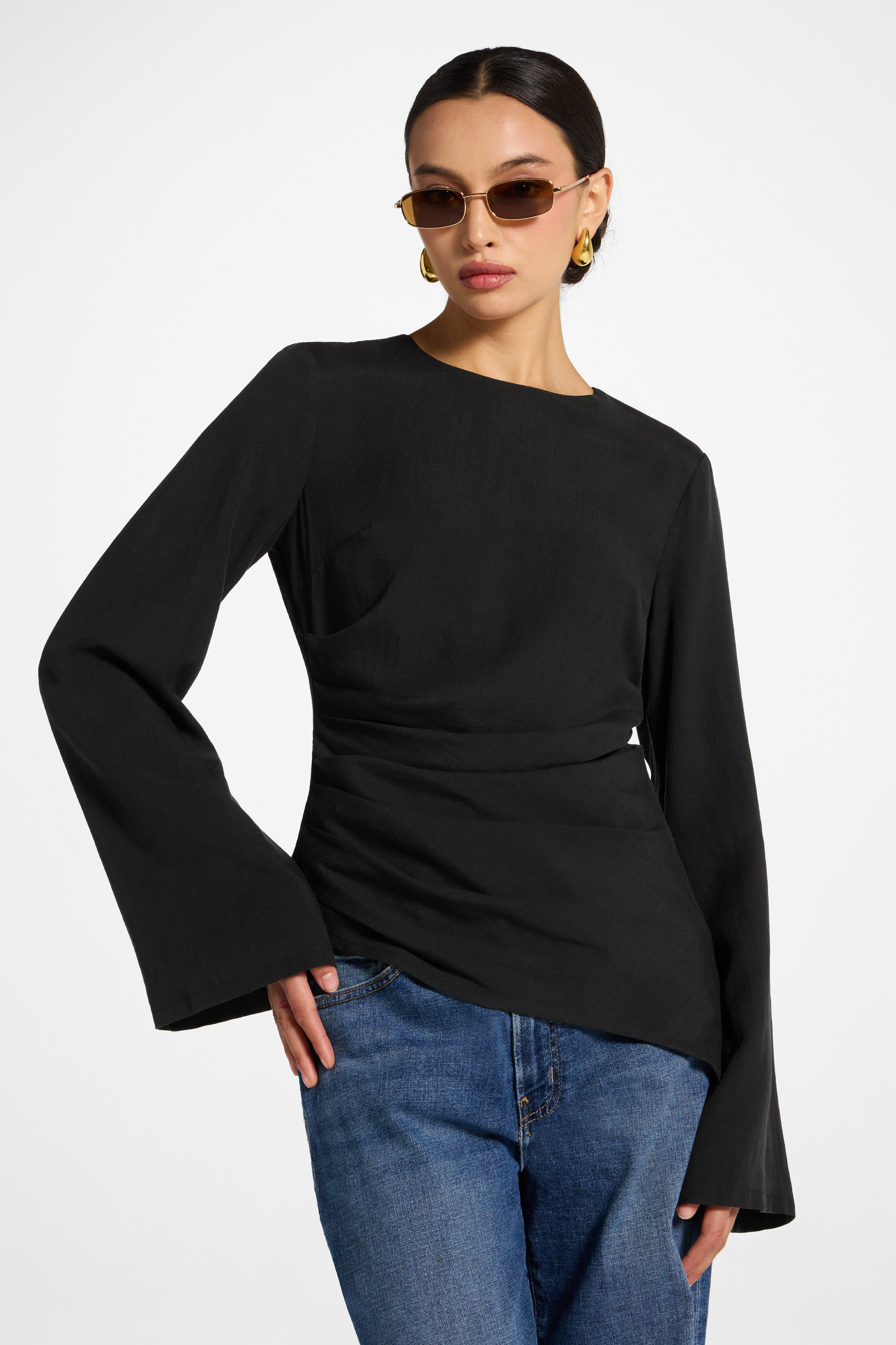 Tencel Asymmetric Top - Black Top Veiled