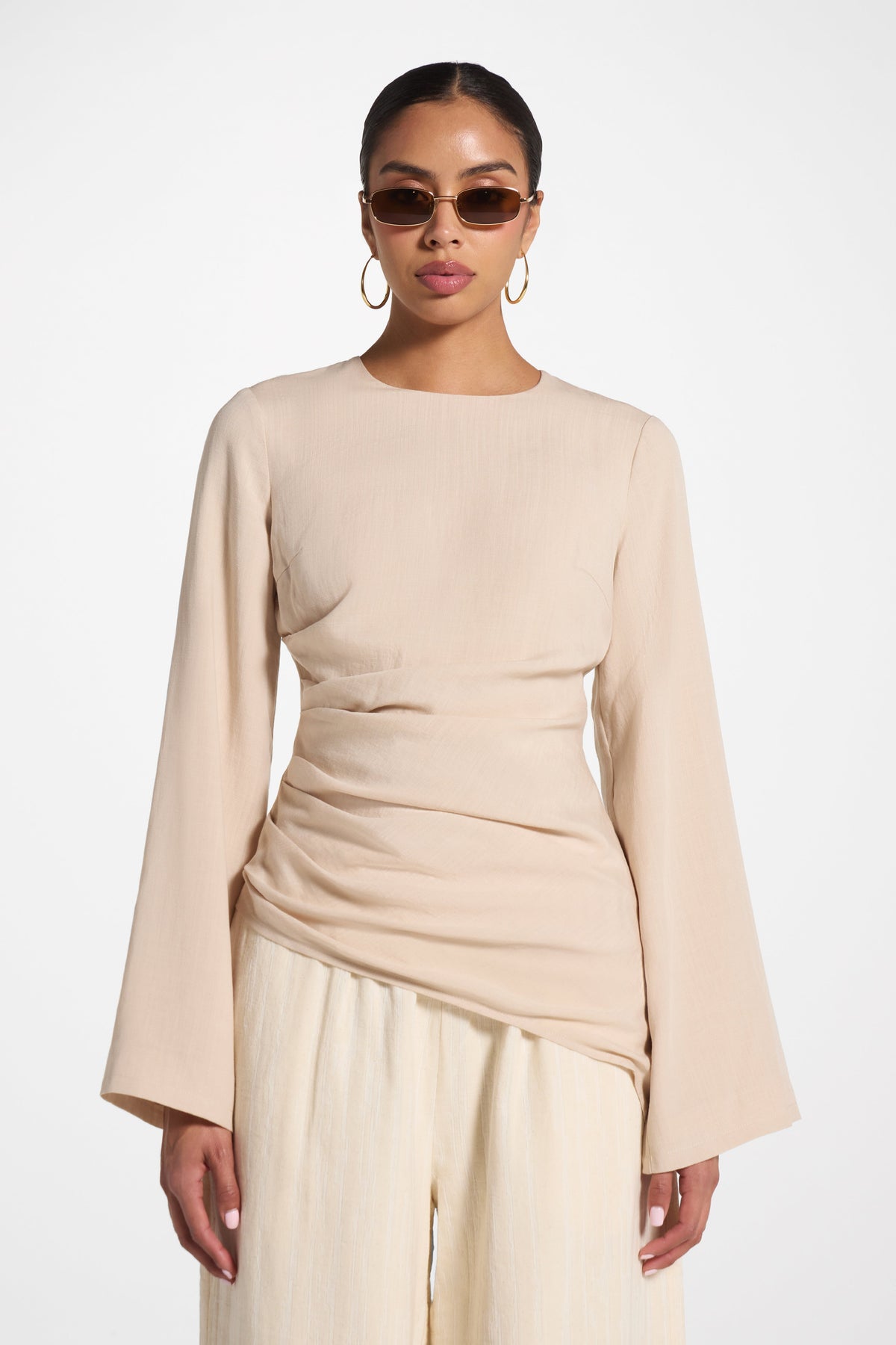 Tencel Asymmetric Top - Light Sand Top Veiled