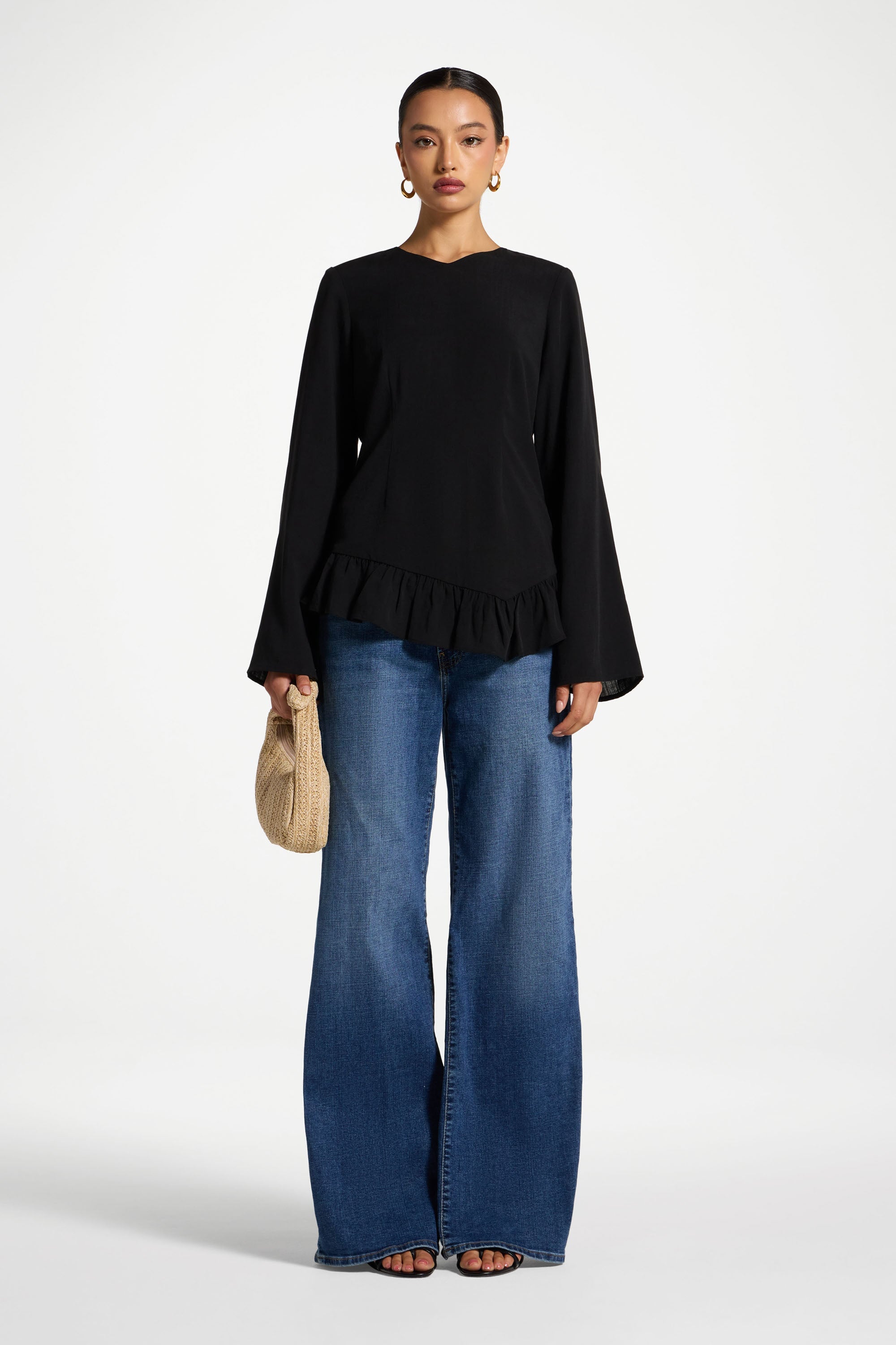 Tencel Ruffle Top - Black | Modest Fashion