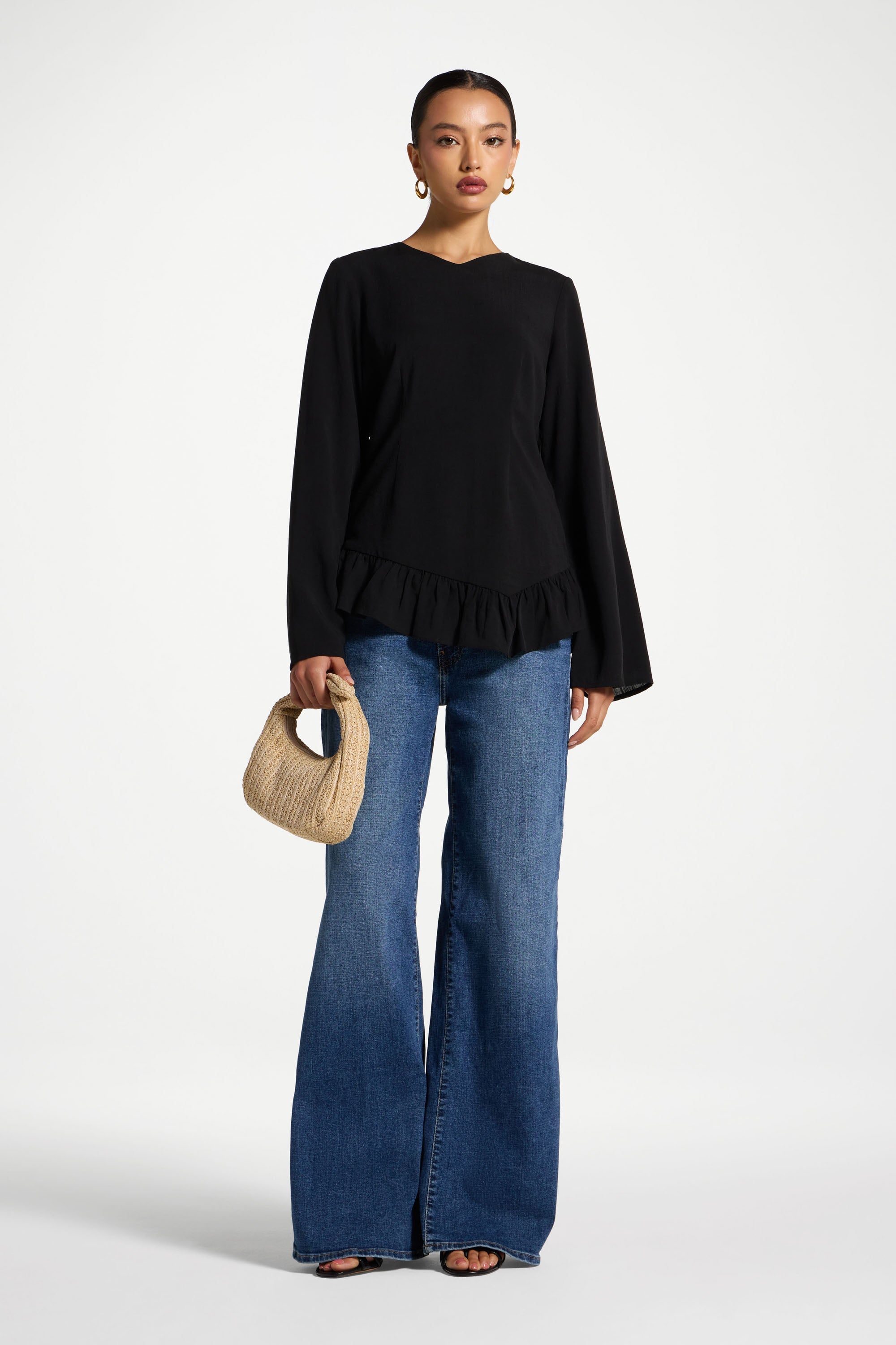 Tencel Ruffle Top - Black Abayas Veiled