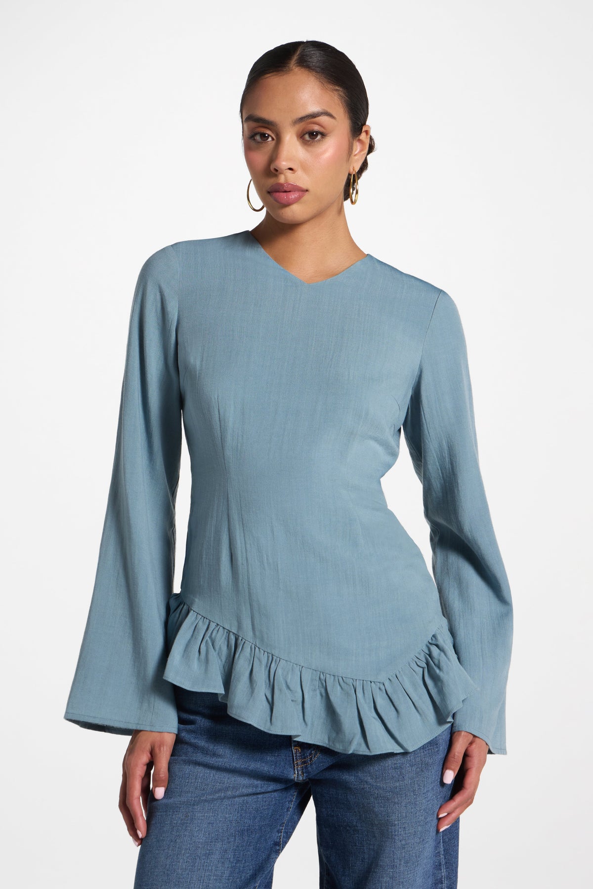 Tencel Ruffle Top - Denim Top Veiled