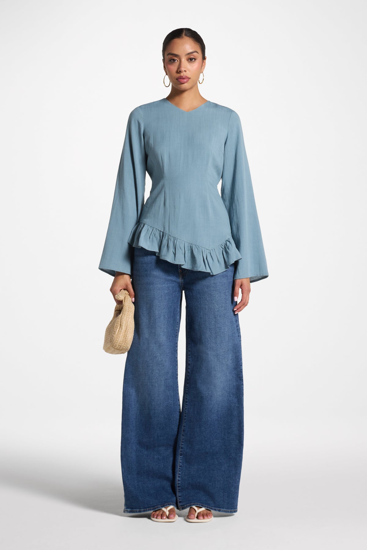 Tencel Ruffle Top - Denim Top Veiled