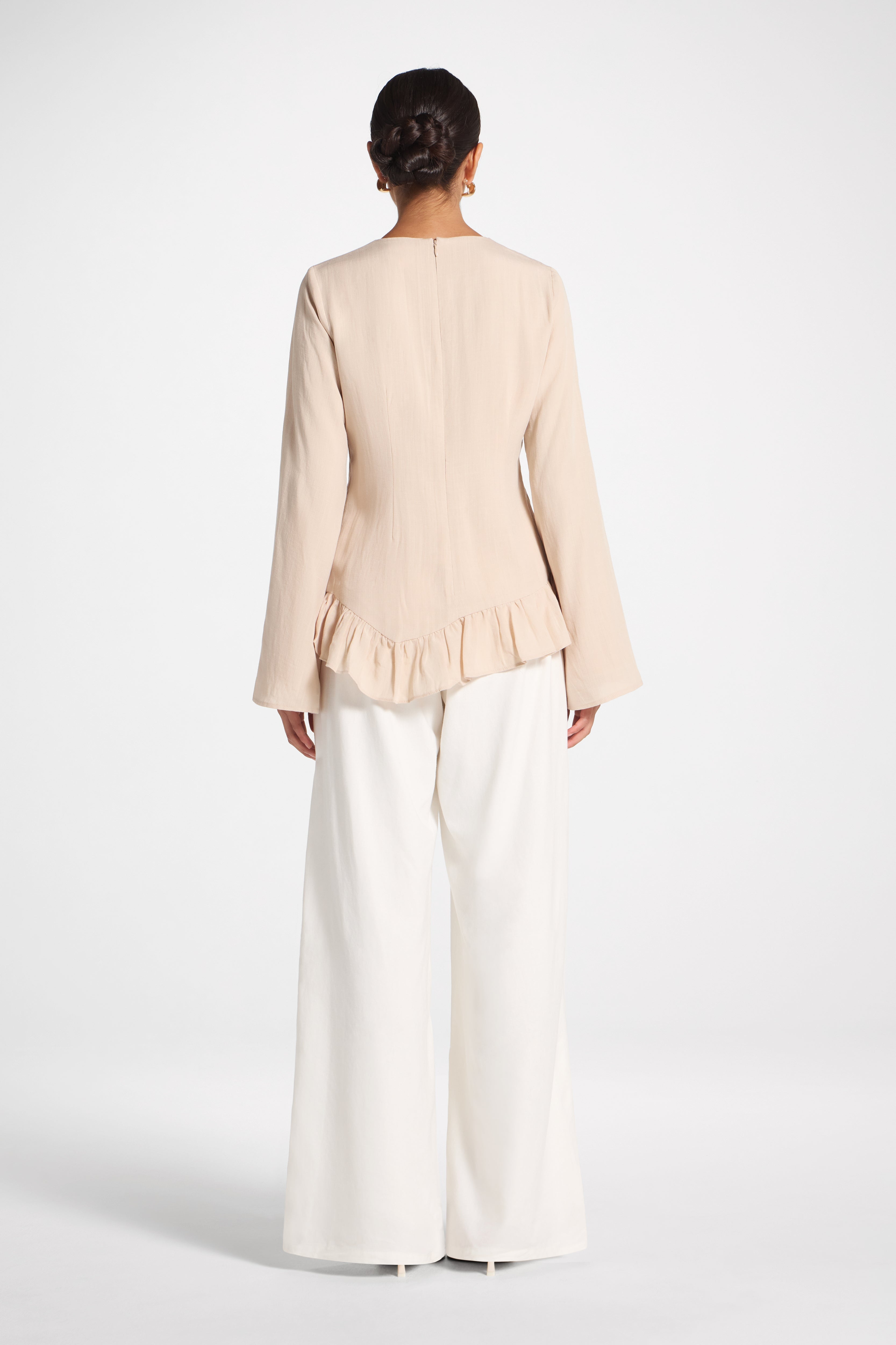 Tencel Ruffle Top - Light Sand Top Veiled