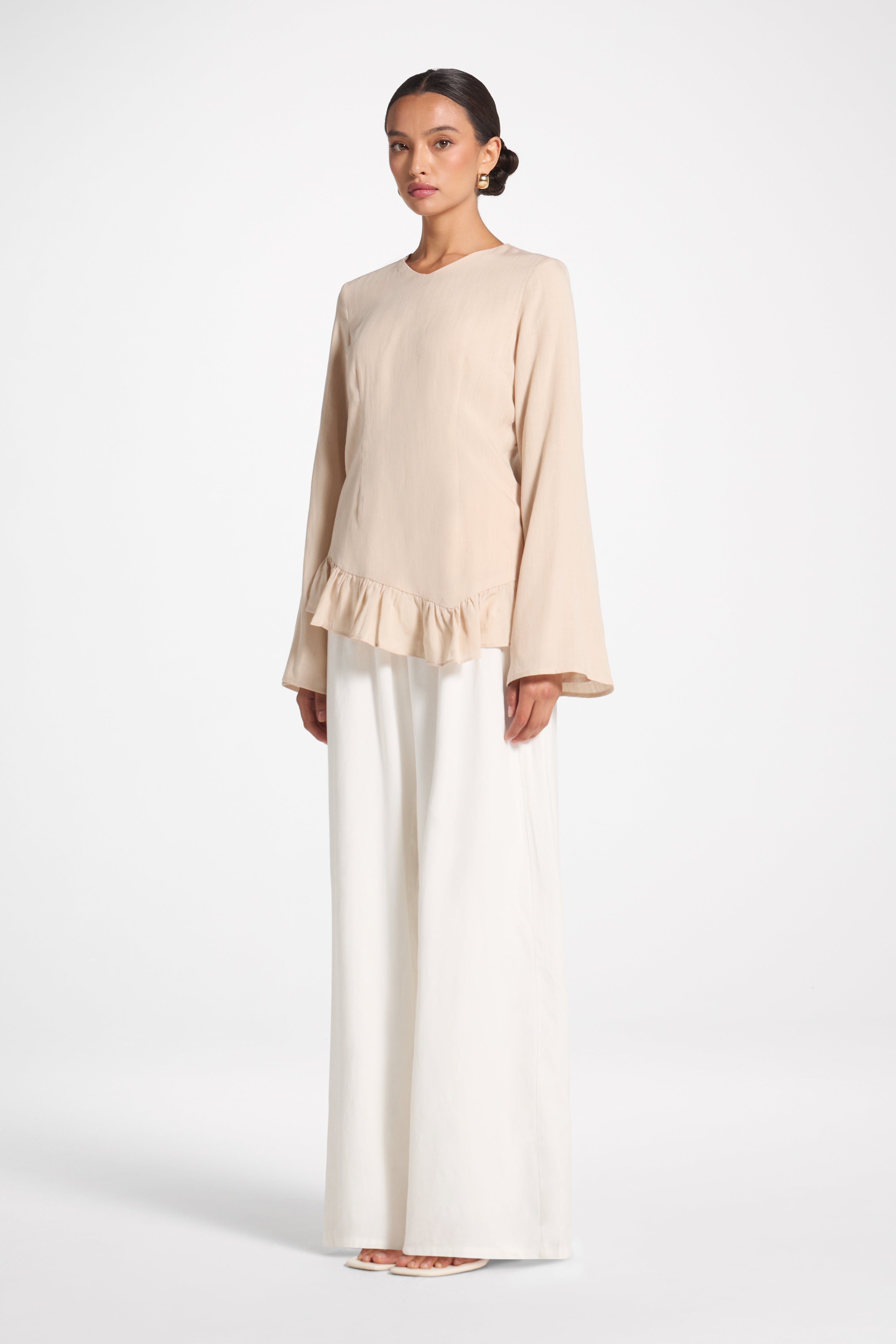 Tencel Ruffle Top - Light Sand Top Veiled