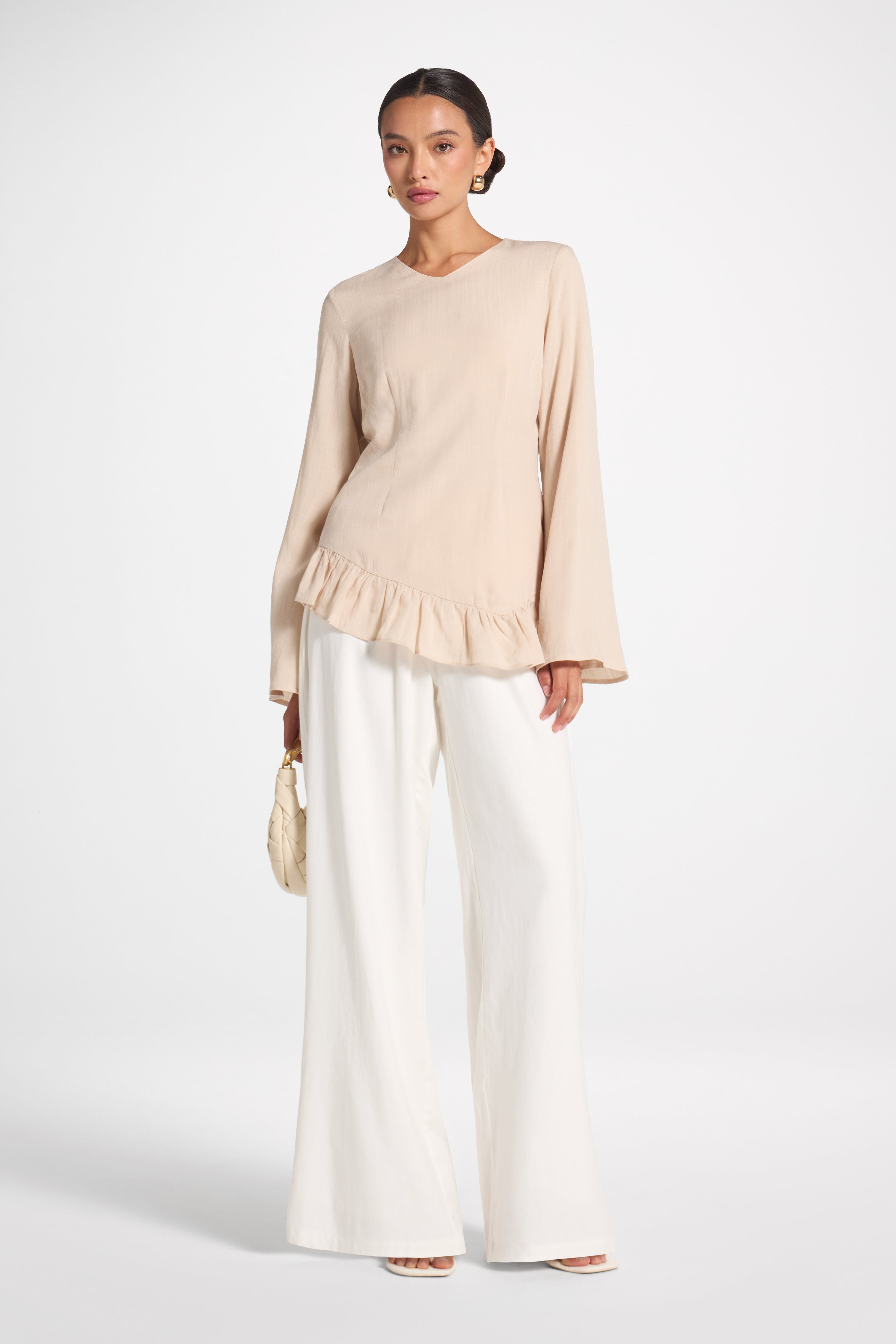 Tencel Ruffle Top - Light Sand Top Veiled