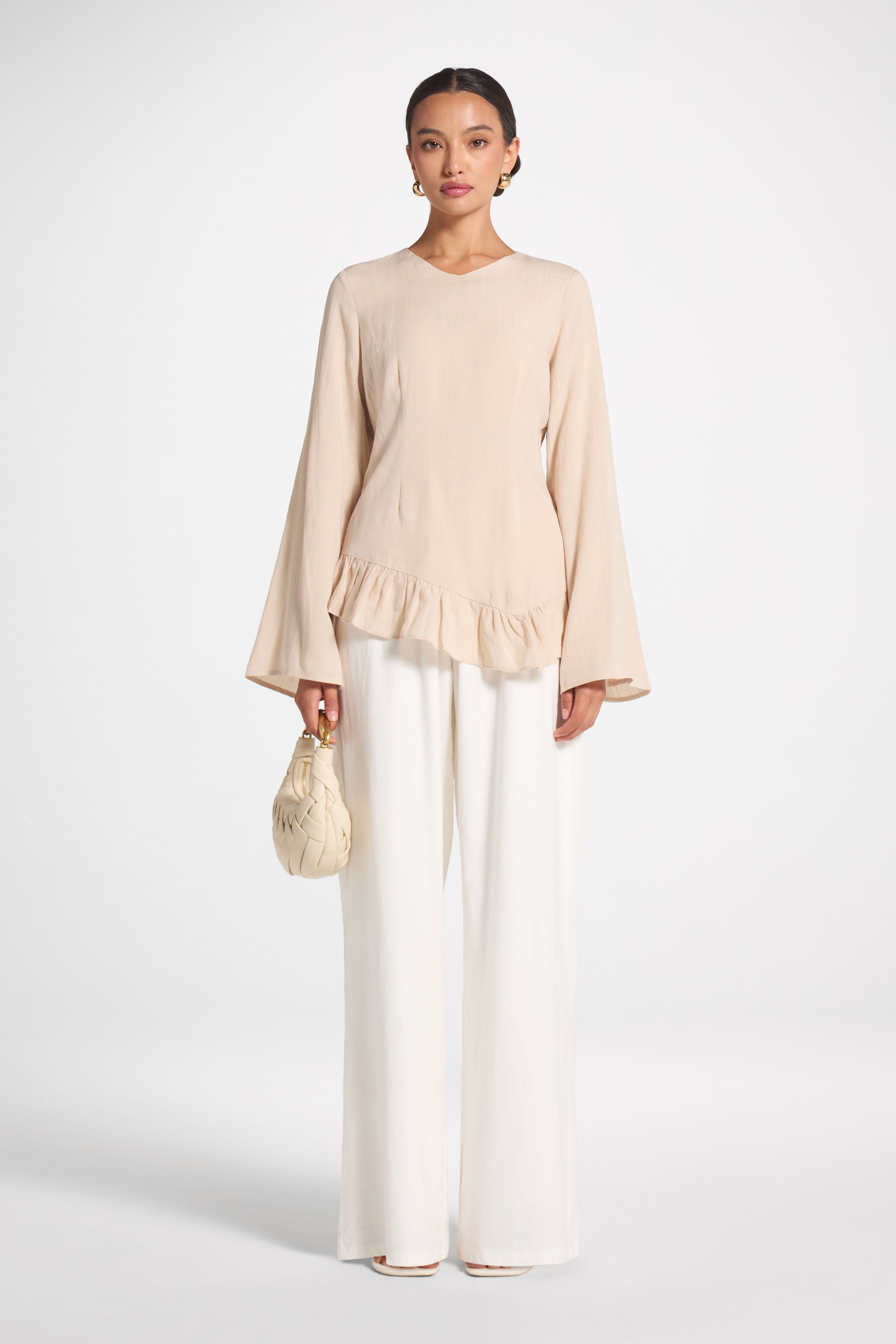 Tencel Ruffle Top - Light Sand Top Veiled