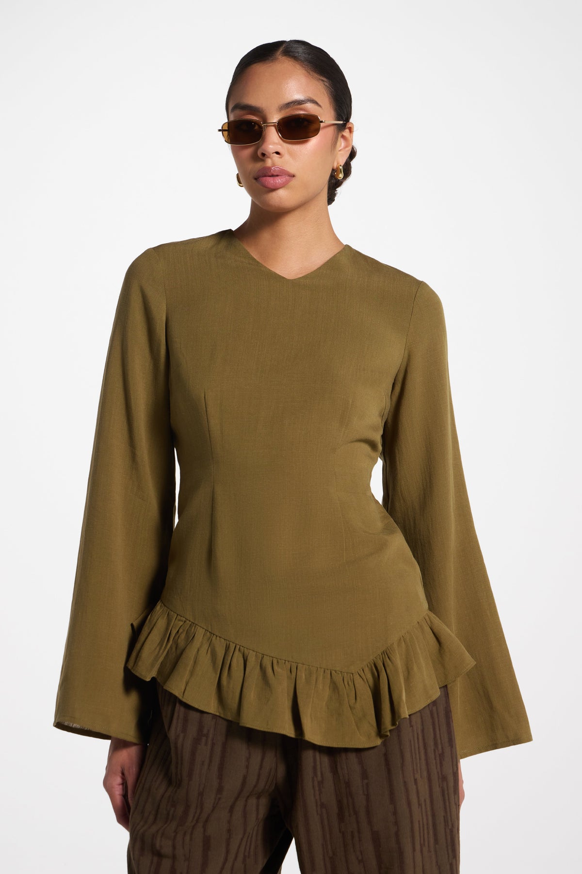 Tencel Ruffle Top - Olive Top Veiled