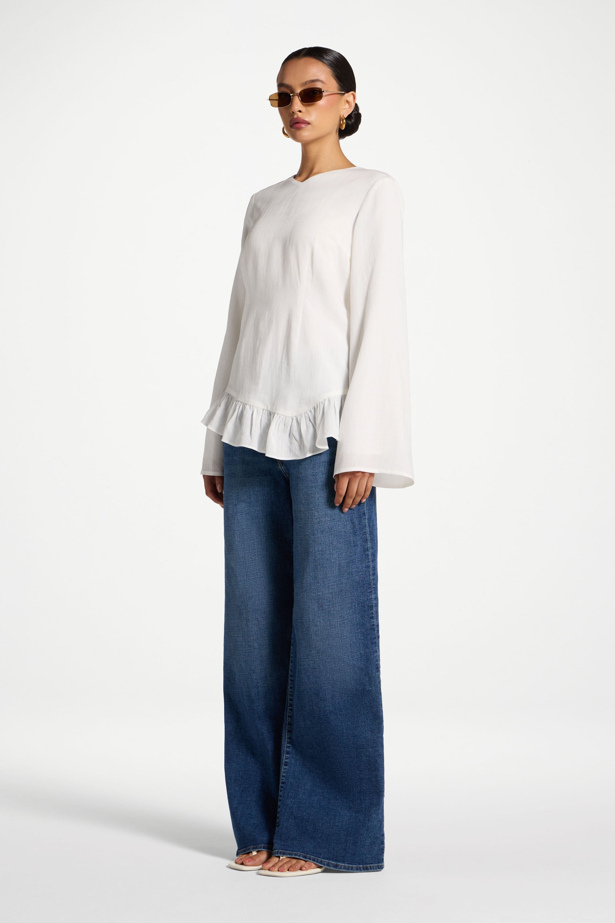 Tencel Ruffle Top - White Abayas Veiled