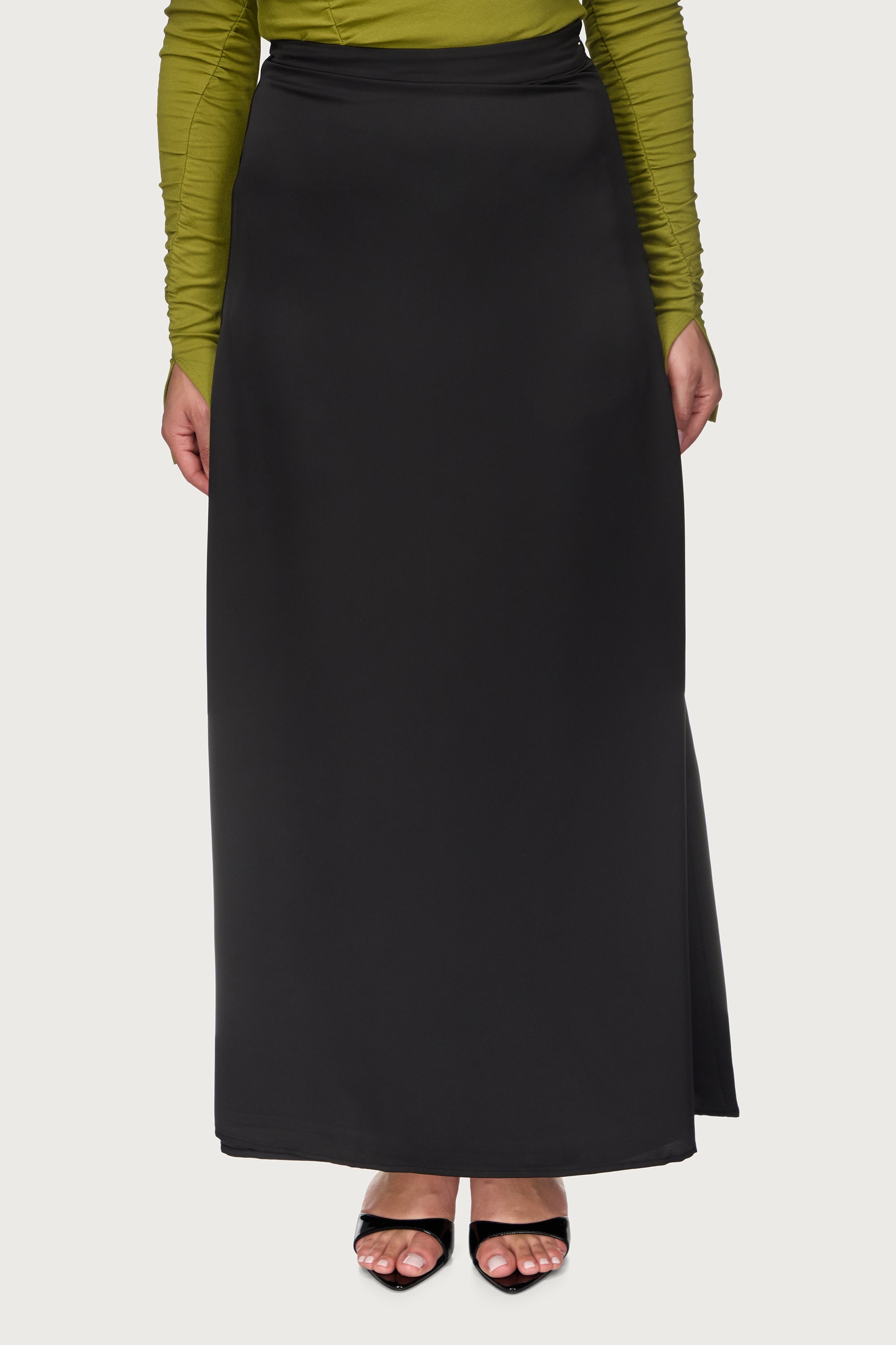 Tencel Silk A-Line Maxi Skirt - Black Abayas Veiled