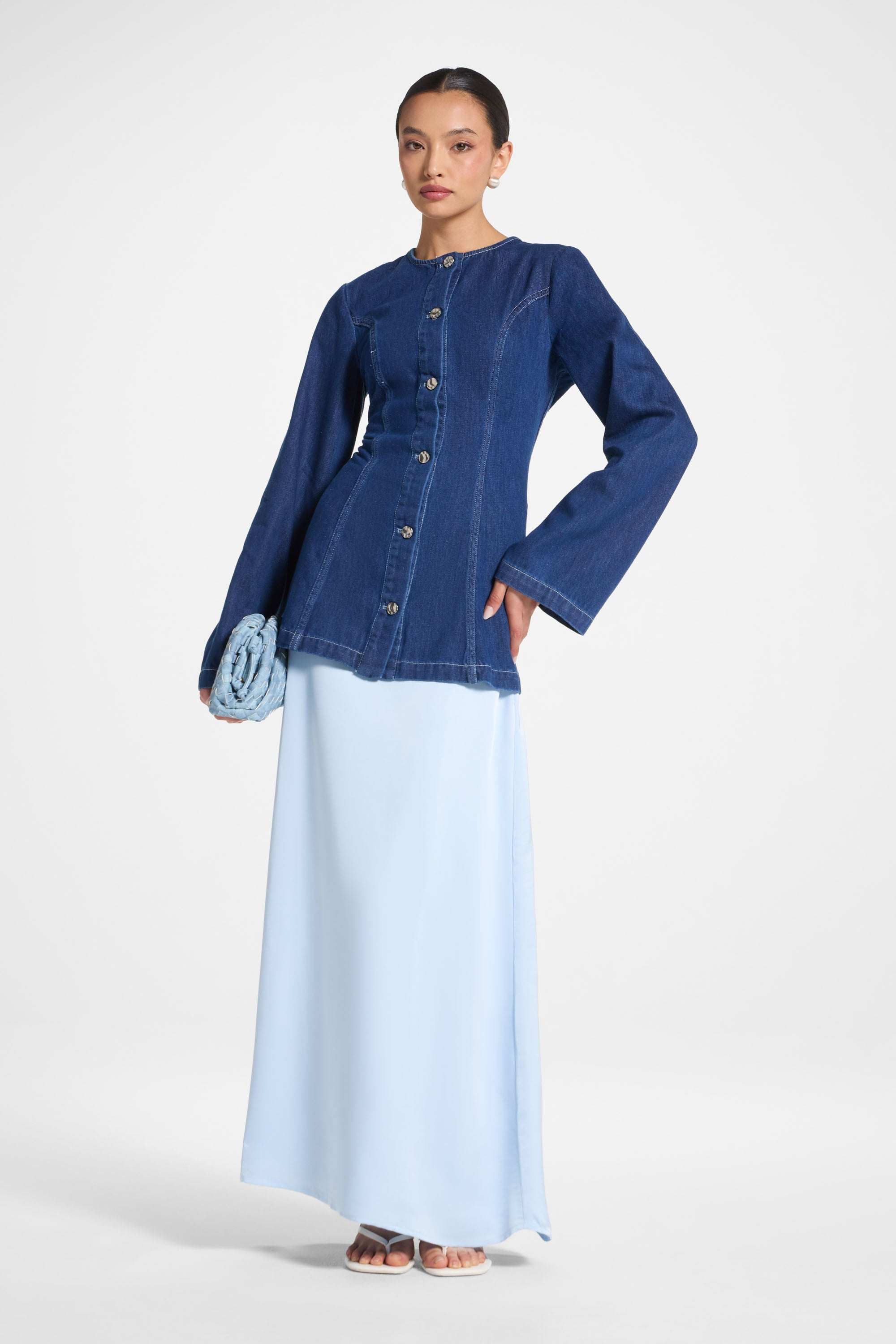 Tencel Silk A-Line Maxi Skirt - Pastel Blue Abayas Veiled