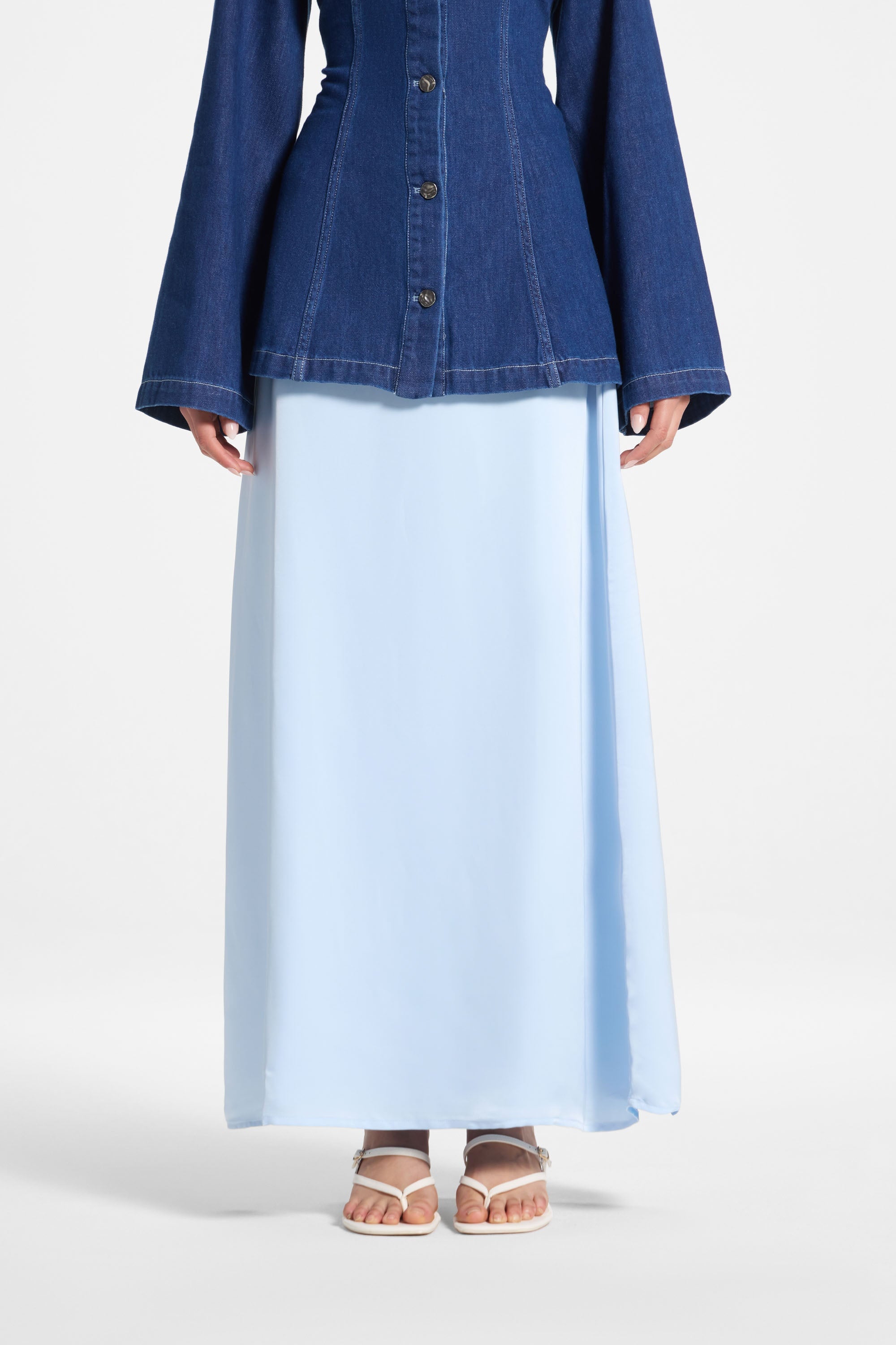 Tencel Silk A-Line Maxi Skirt - Pastel Blue Abayas Veiled